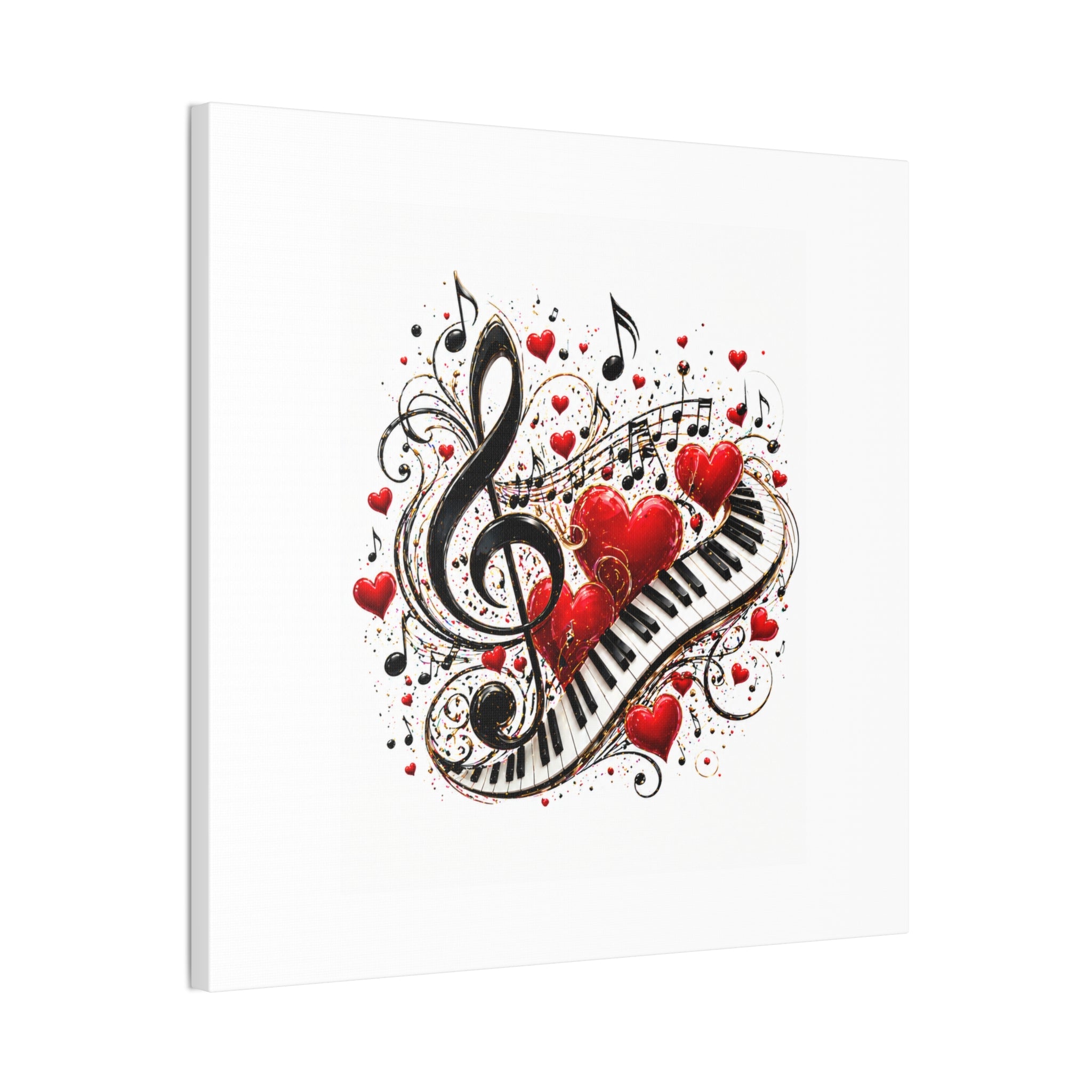 Canvas Print - Musical Hearts Treble Clef & Piano Wall Art (Valentine Music Gift)