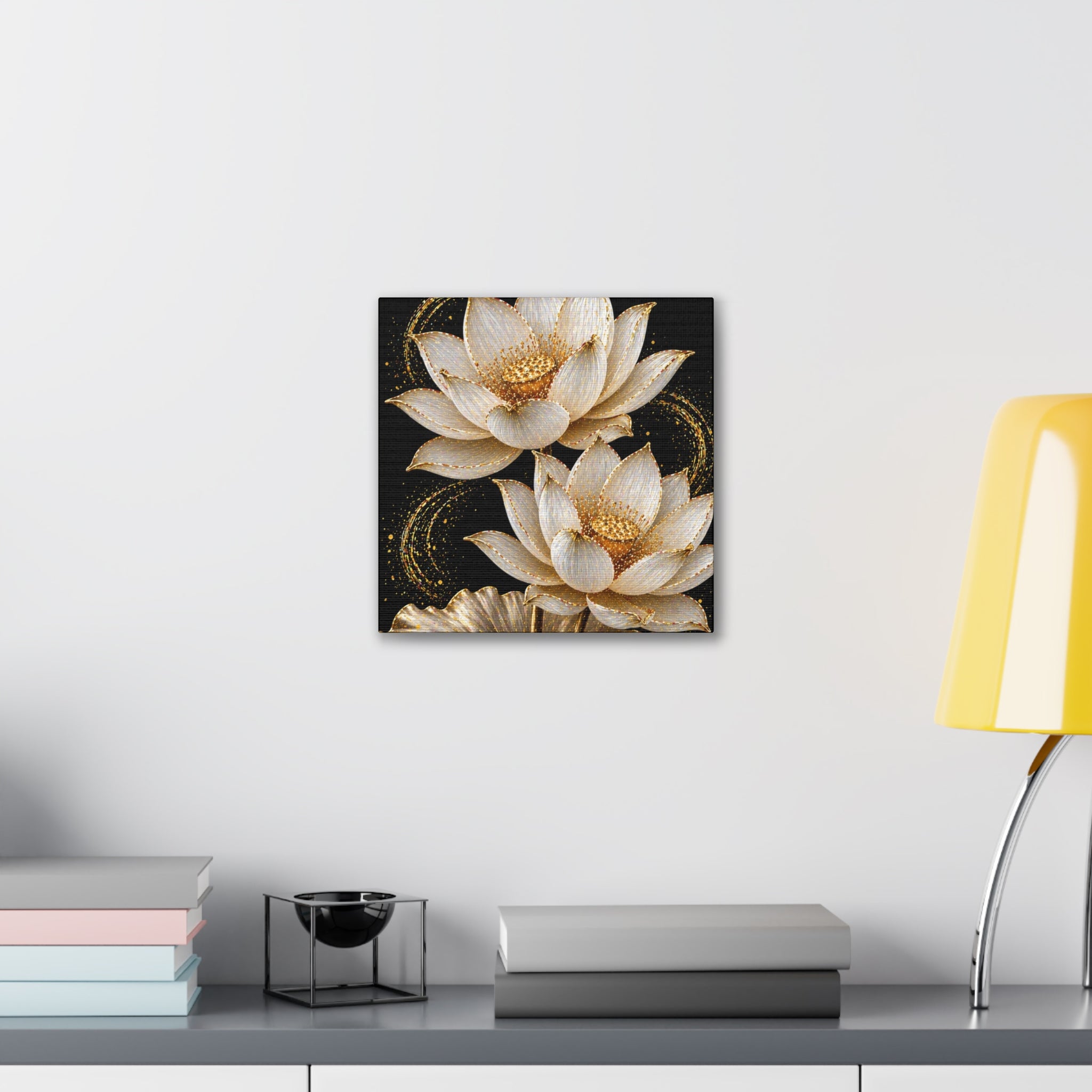 Golden Lotus Canvas Print — Elegant Floral Wall Art