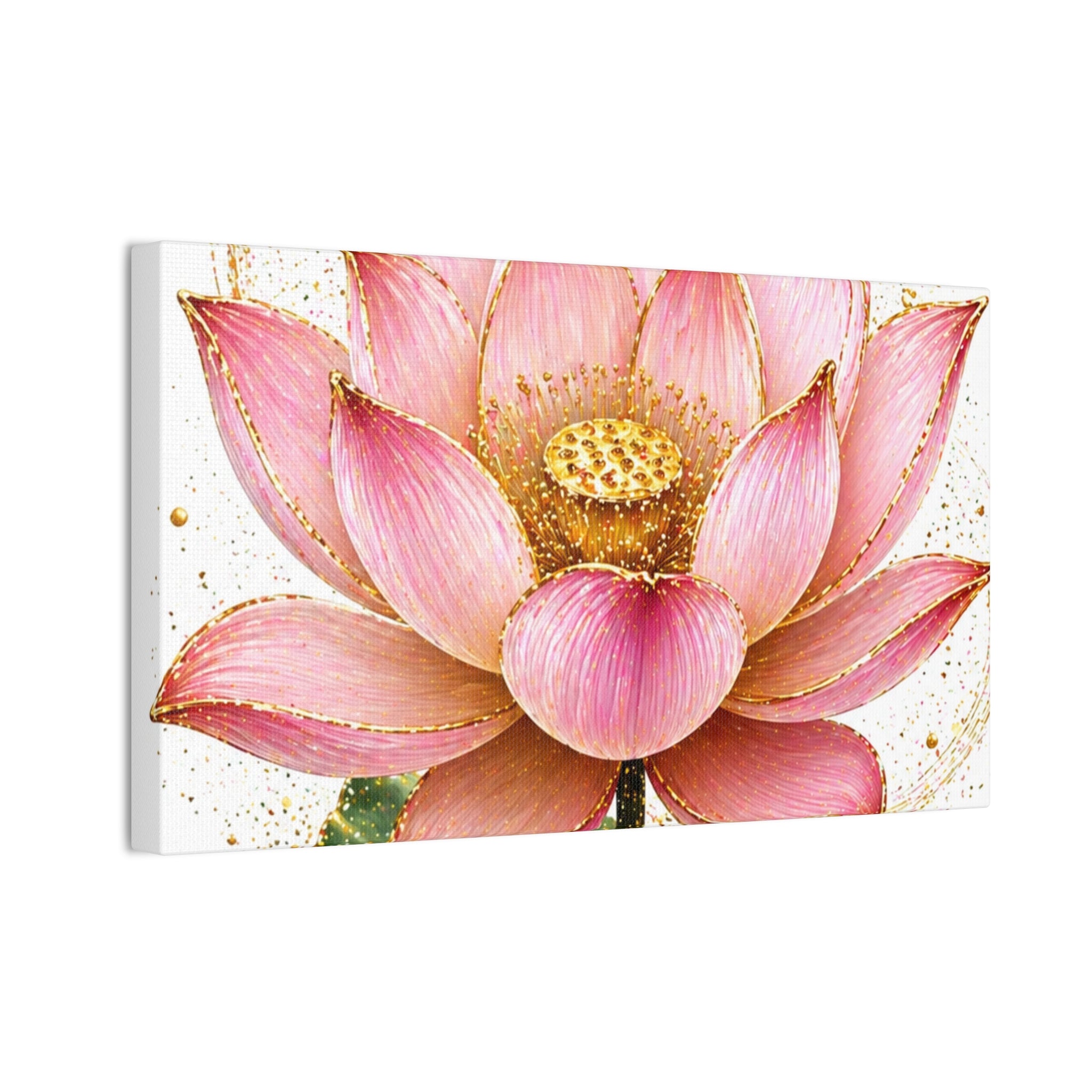 Pink Lotus Canvas Wall Art — Stretched Floral Canvas Print