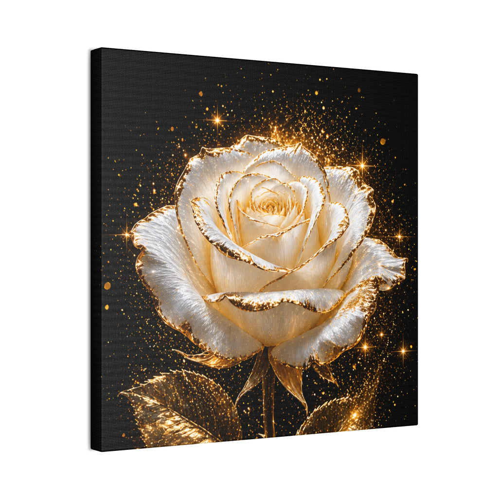 Golden Sparkle Rose Canvas Print — Glam Floral Wall Art