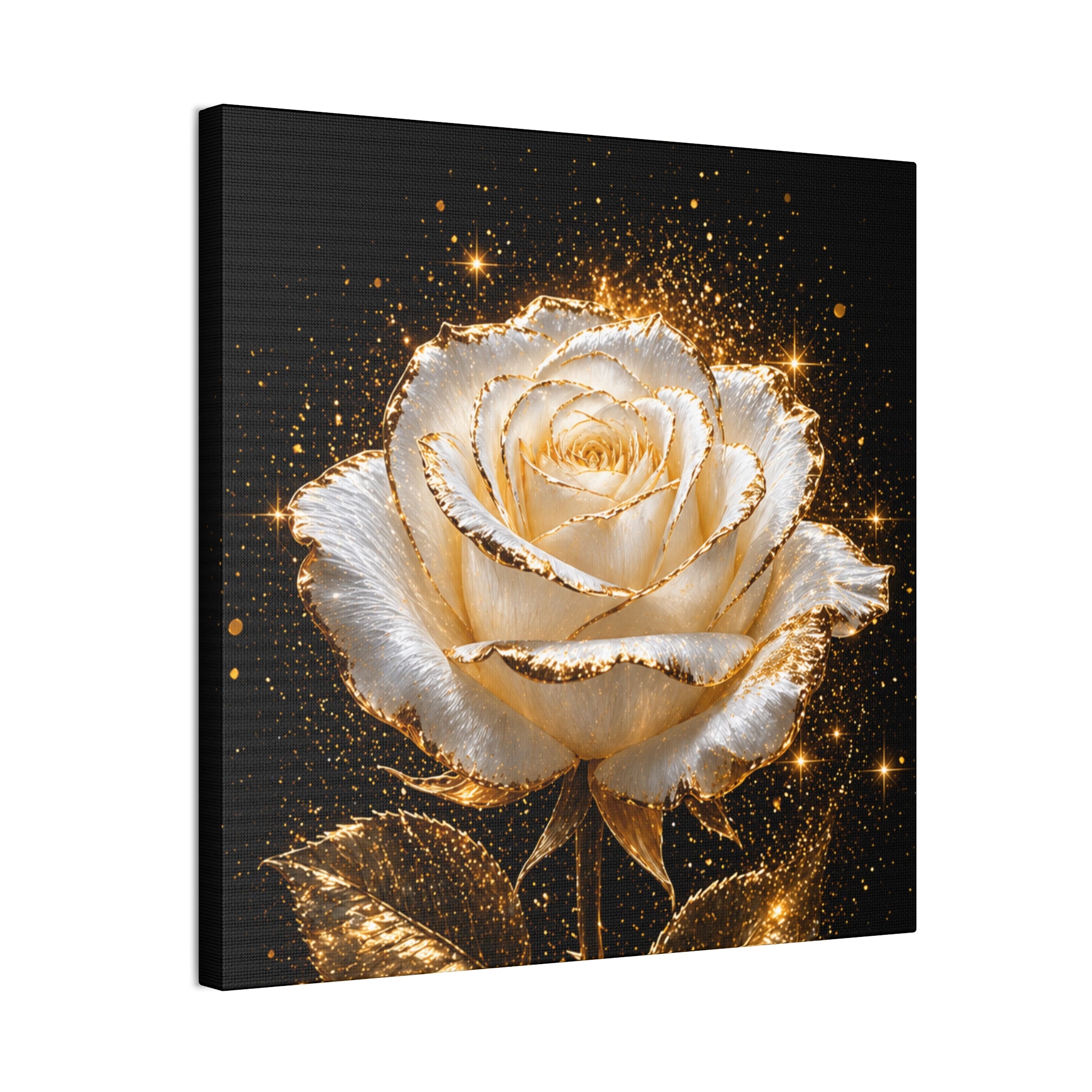 Golden Sparkle Rose Canvas Print — Glam Floral Wall Art
