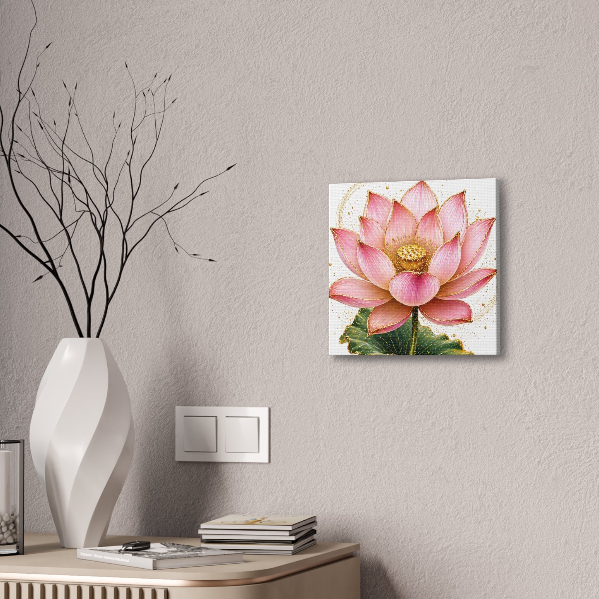 Pink Lotus Canvas Wall Art — Stretched Floral Canvas Print