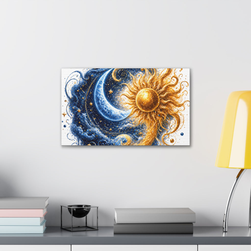 Sun and Moon Wall Art Canvas - Cosmic Celestial Painting
