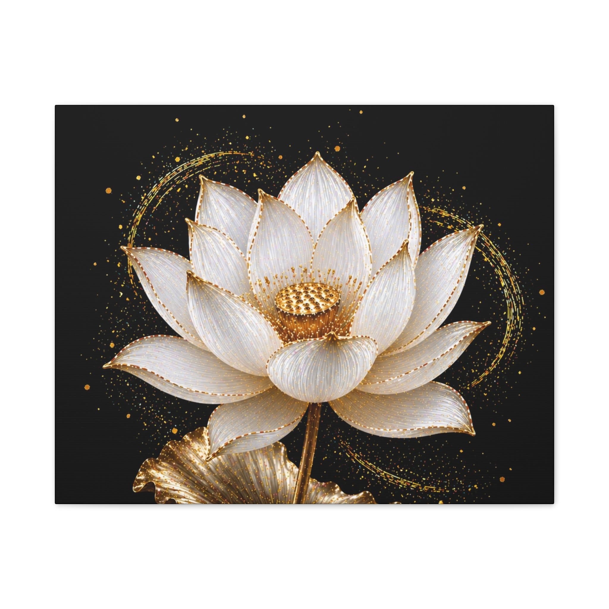 Gold Lotus Canvas Wall Art - Stretched Canvas Floral Print