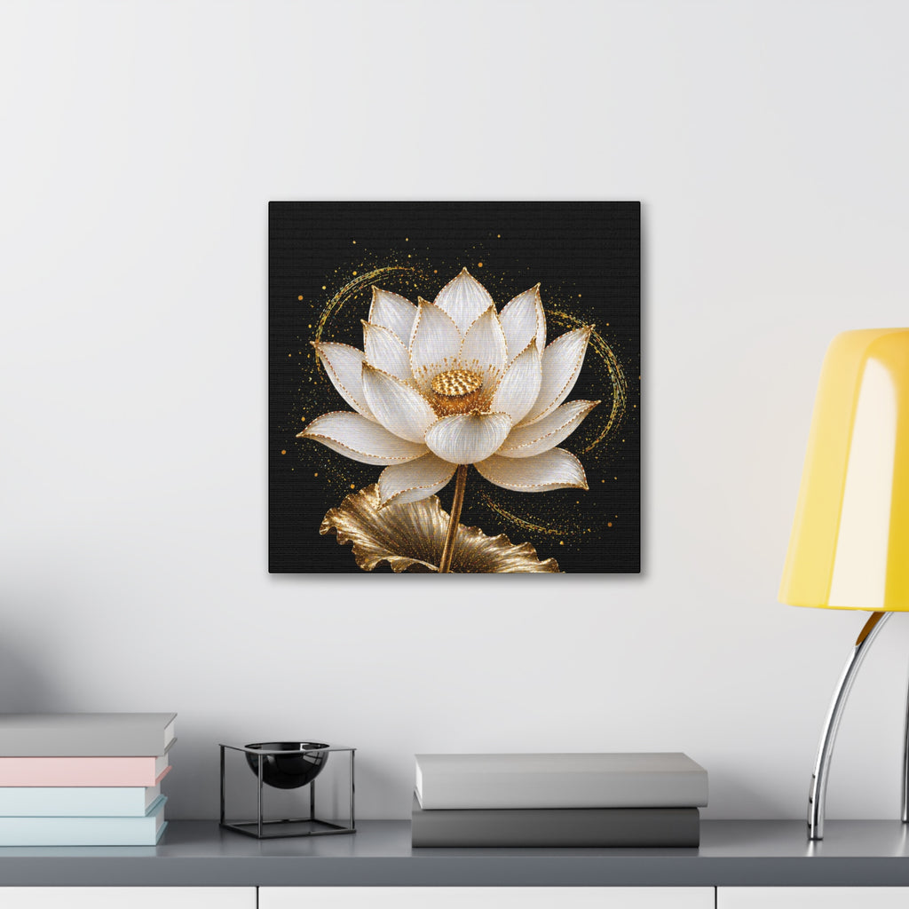 Gold Lotus Canvas Wall Art - Stretched Canvas Floral Print