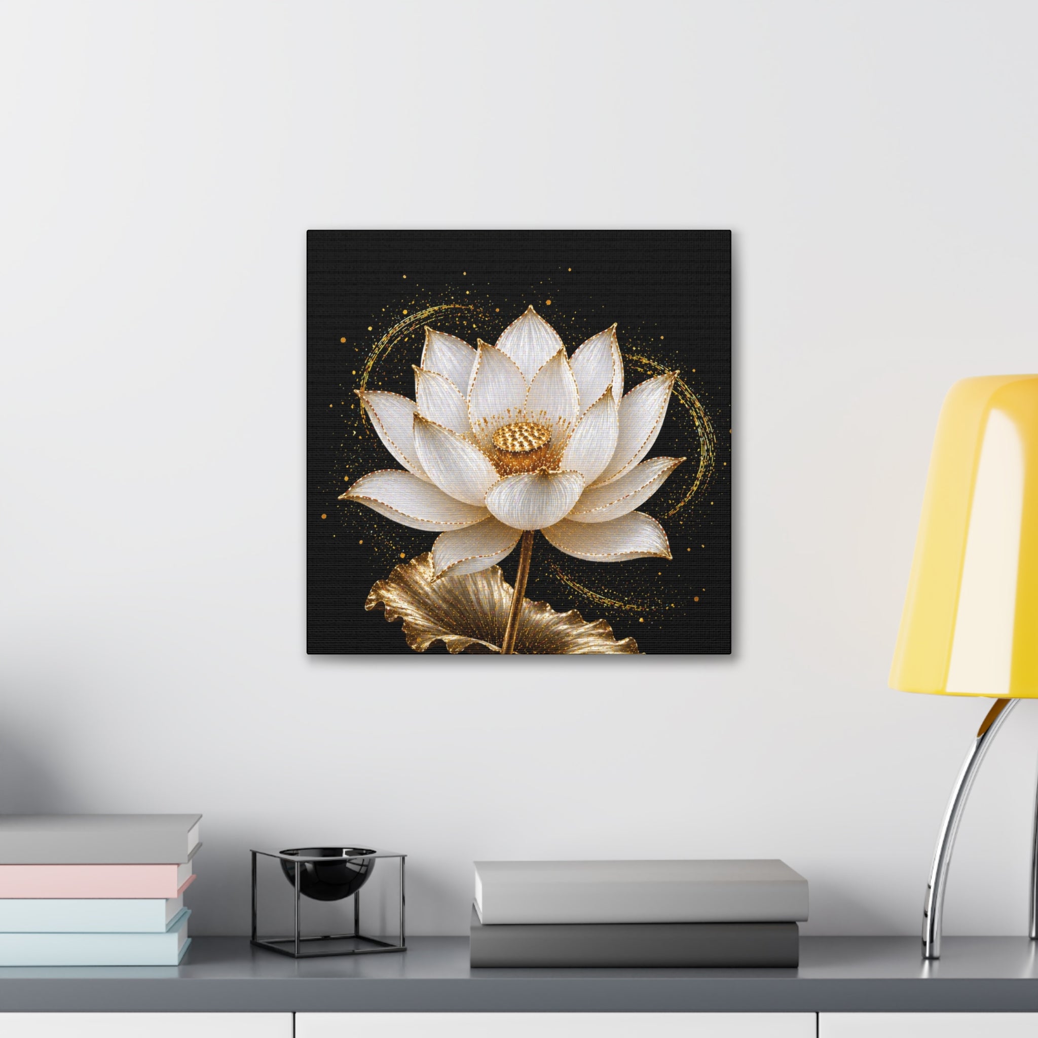 Gold Lotus Canvas Wall Art - Stretched Canvas Floral Print