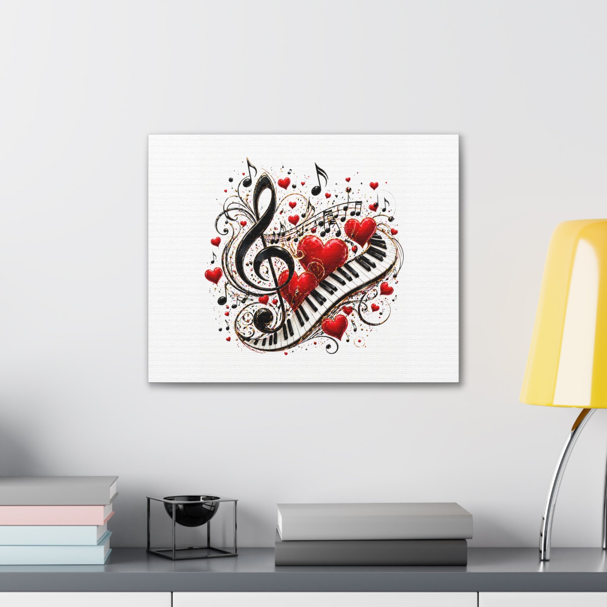 Canvas Print - Musical Hearts Treble Clef & Piano Wall Art (Valentine Music Gift)
