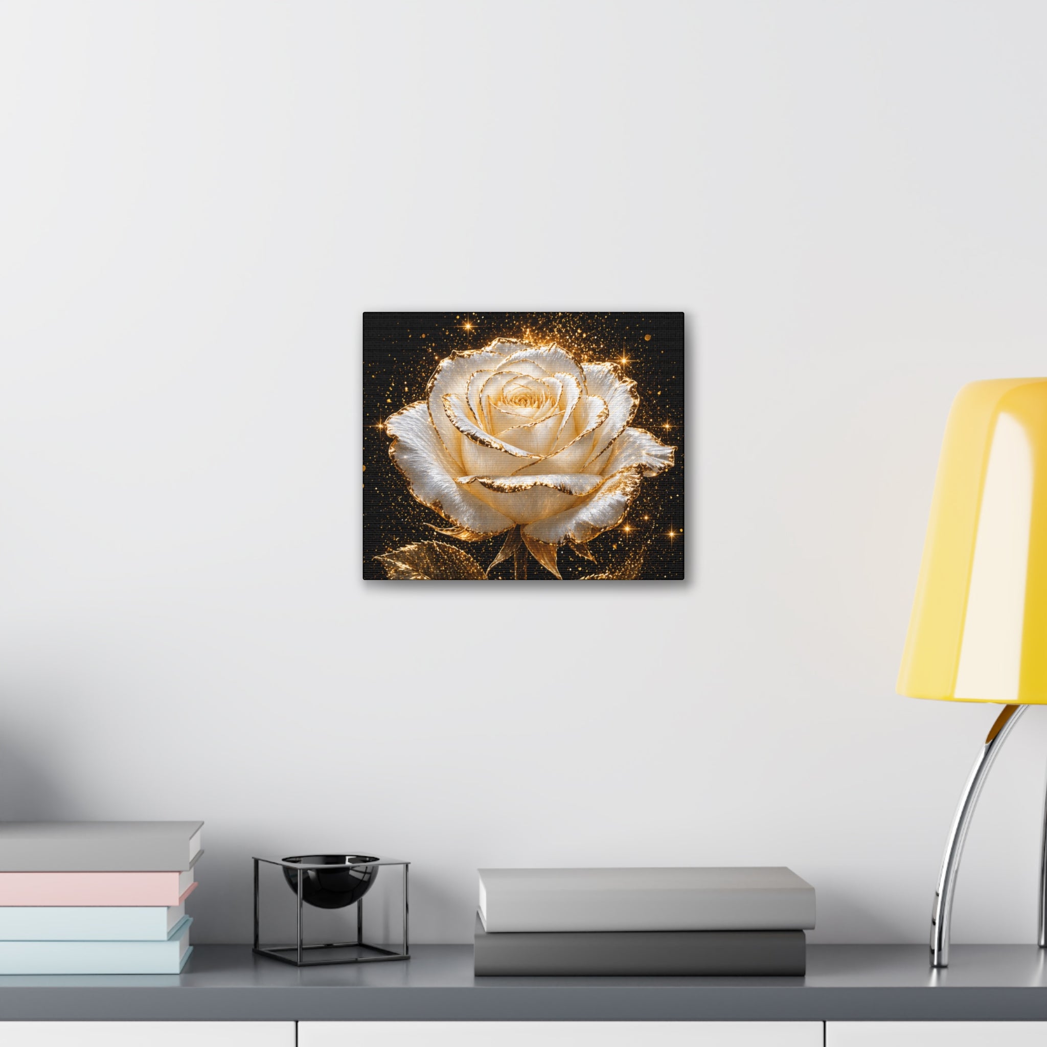 Golden Sparkle Rose Canvas Print — Glam Floral Wall Art