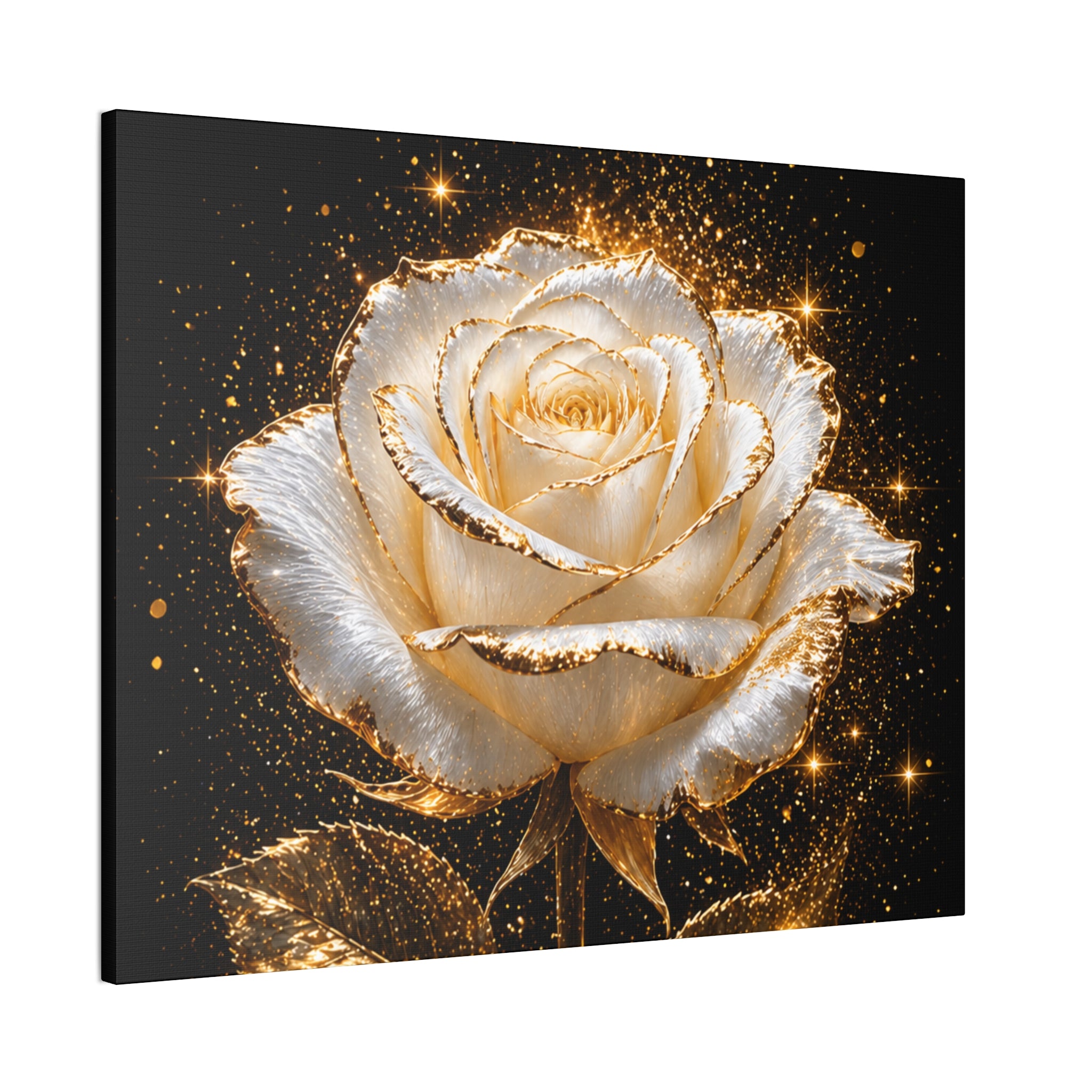 Golden Sparkle Rose Canvas Print — Glam Floral Wall Art
