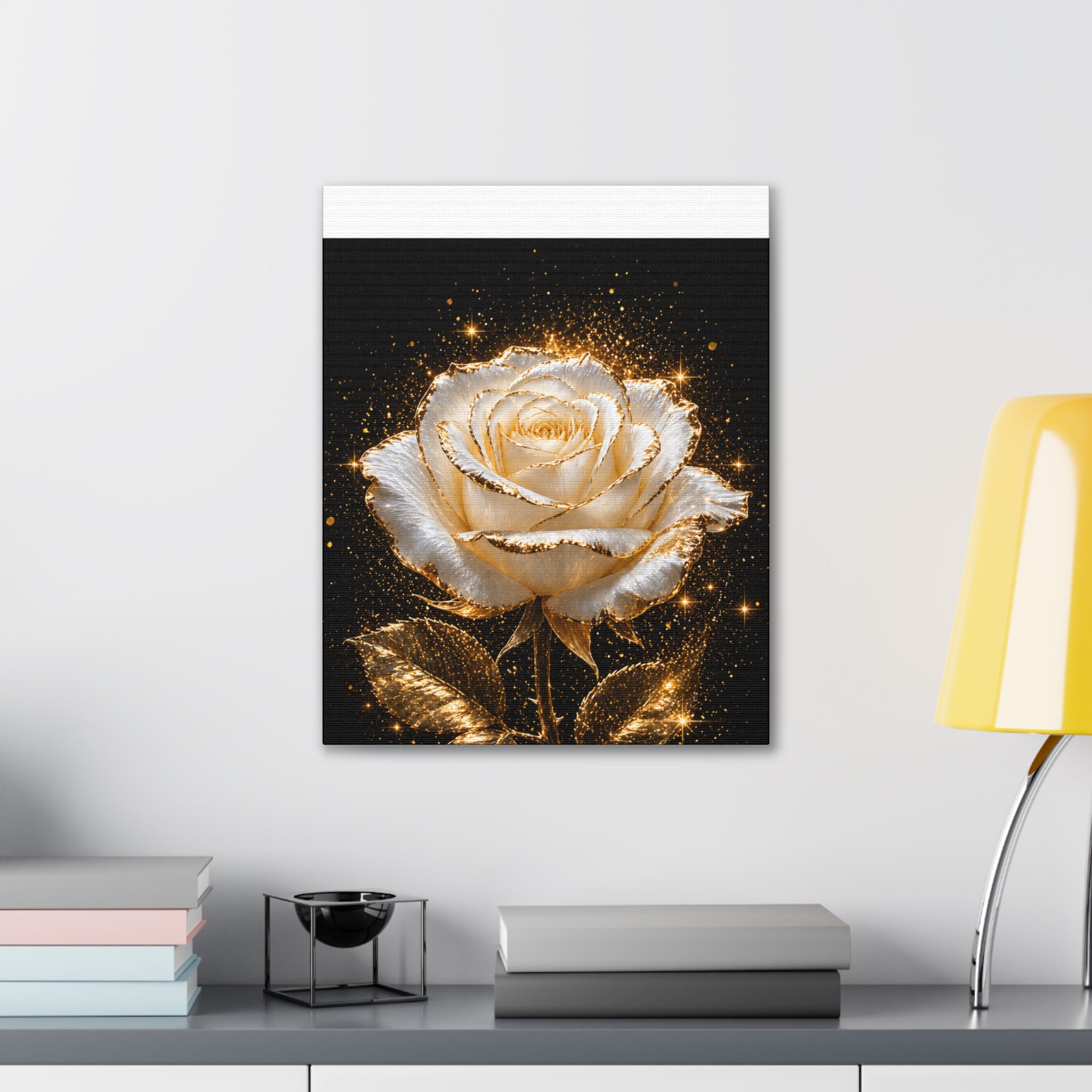 Golden Sparkle Rose Canvas Print — Glam Floral Wall Art