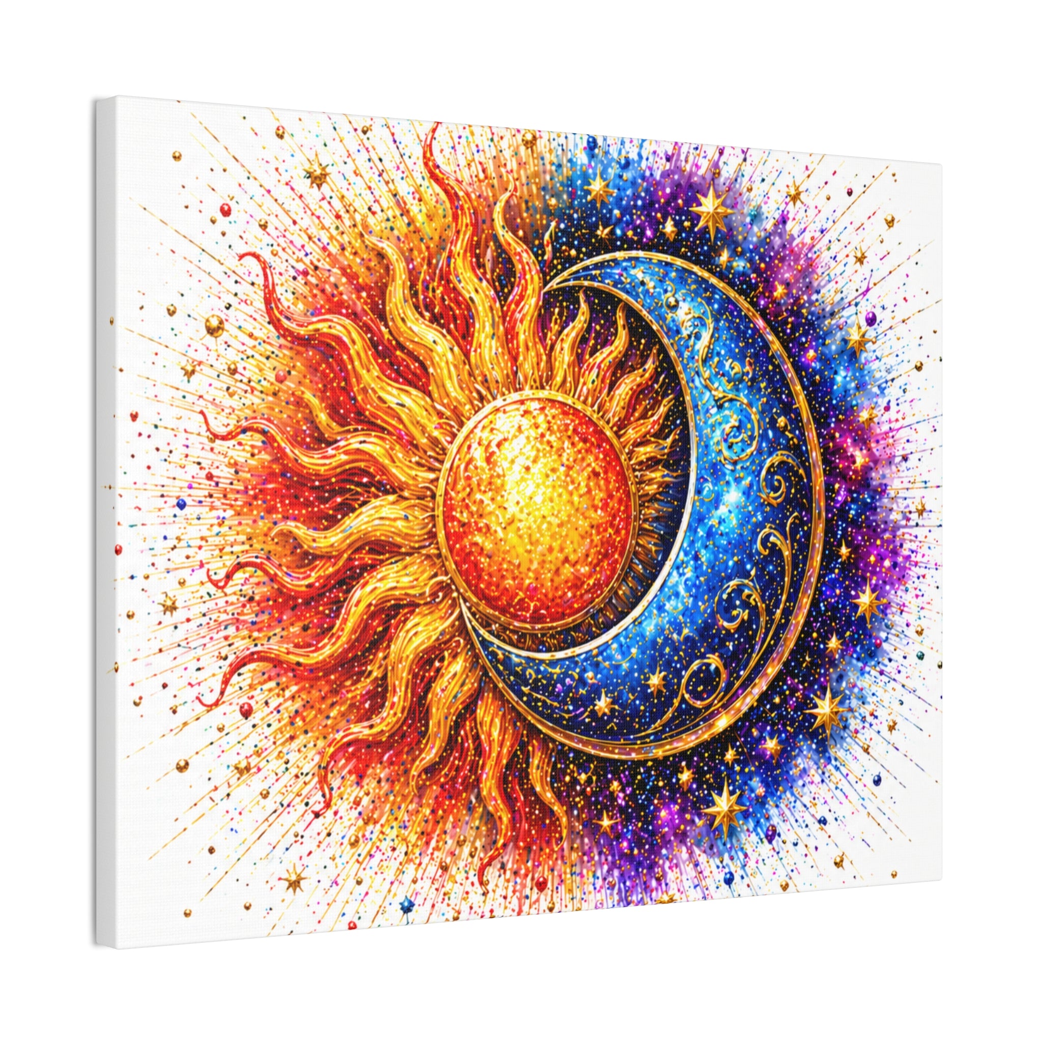 Sun and Moon Wall Art Canvas – Vibrant Celestial Sun & Crescent Moon Stretched Canvas