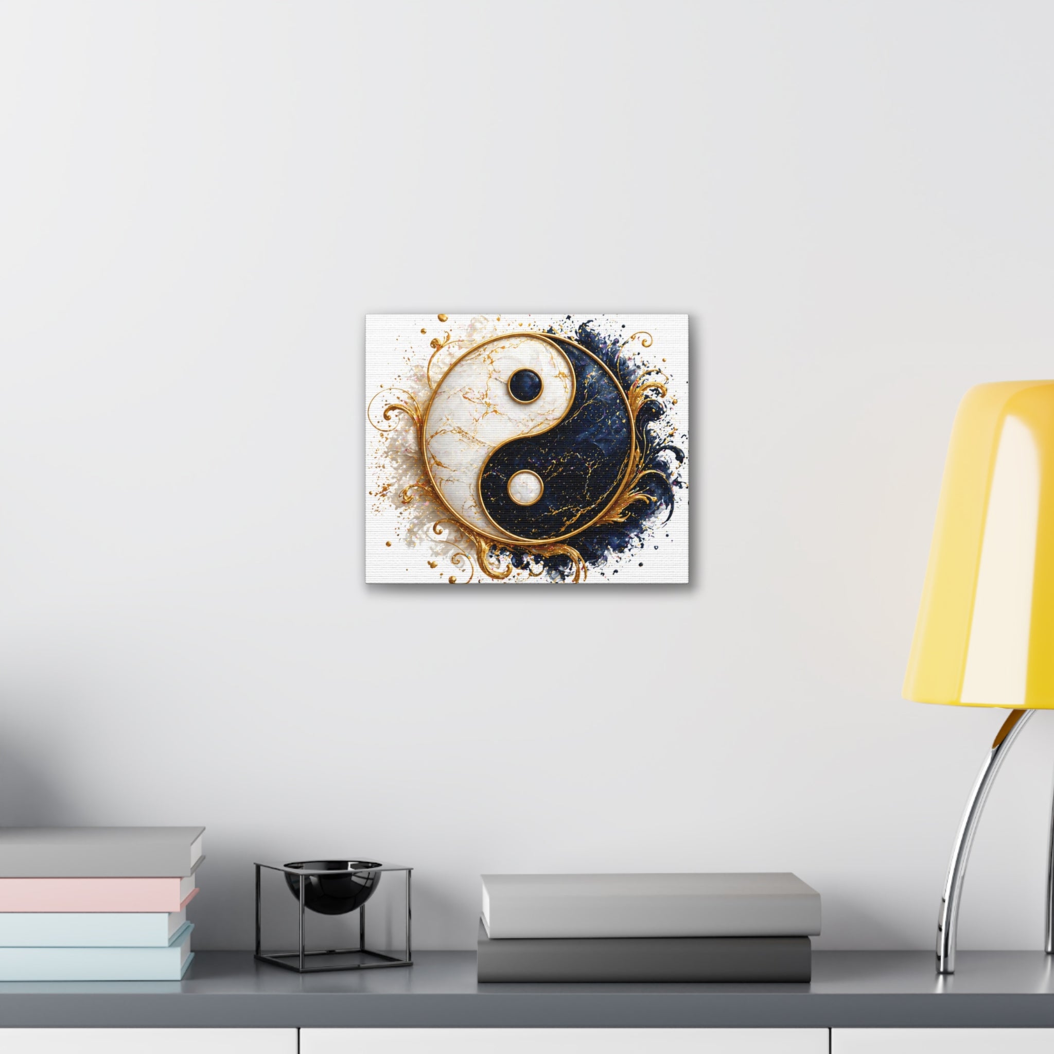 Yin Yang Marble Canvas Wall Art - Gold & Black Spiritual Decor