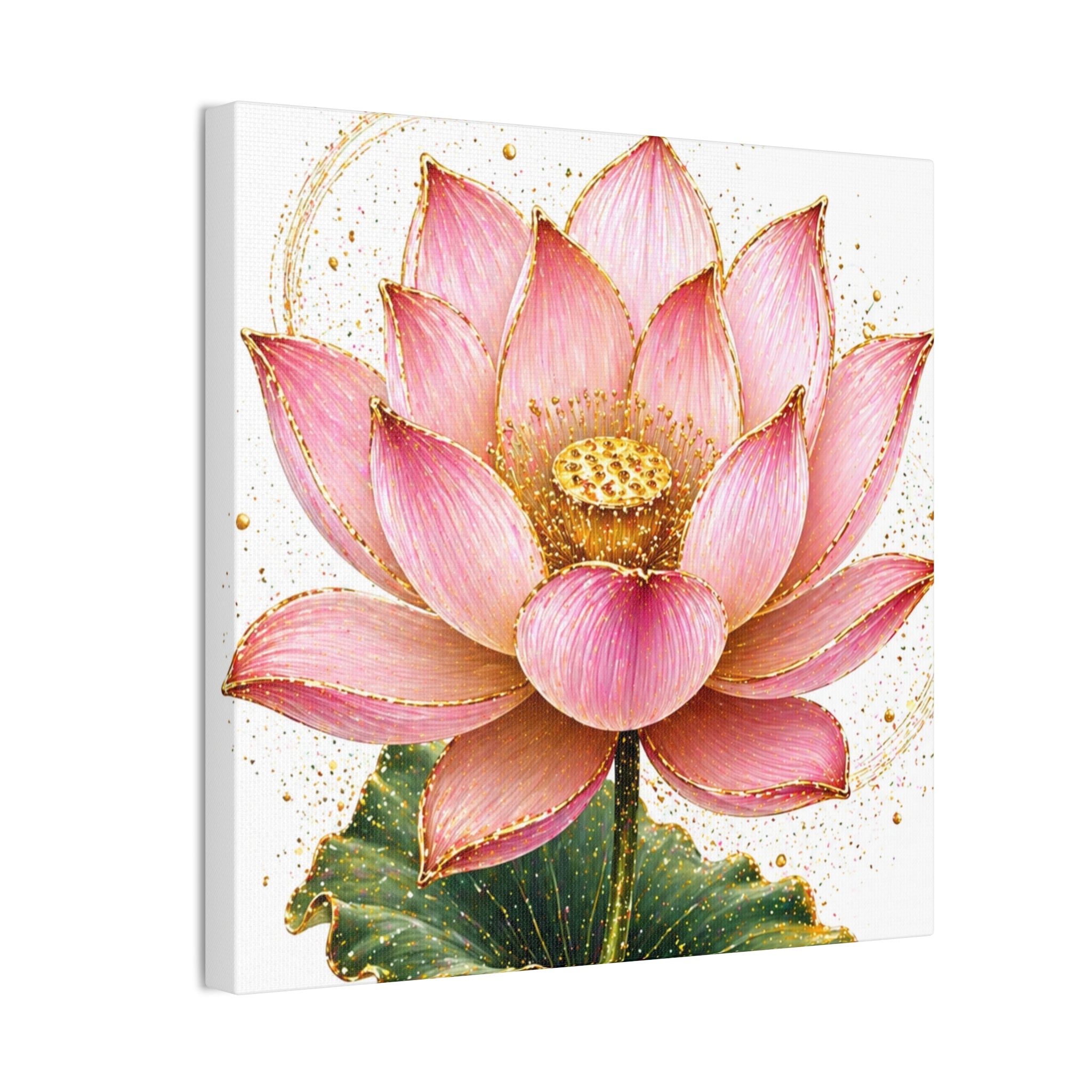 Pink Lotus Canvas Wall Art — Stretched Floral Canvas Print