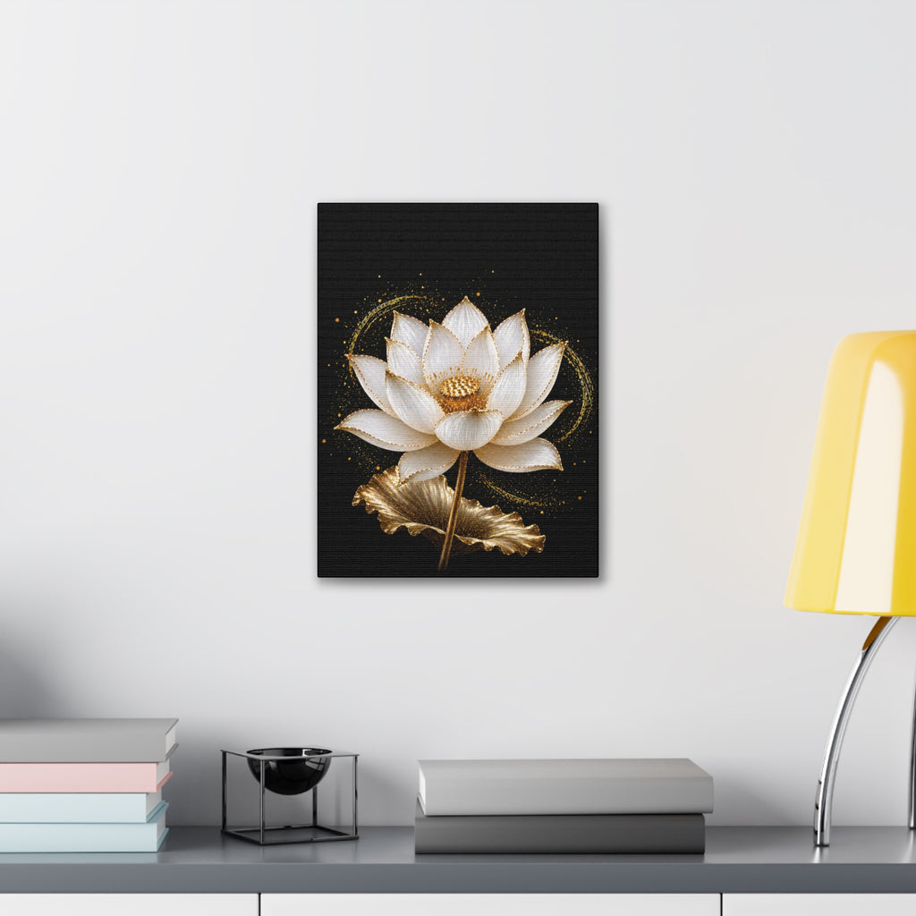 Gold Lotus Canvas Wall Art - Stretched Canvas Floral Print