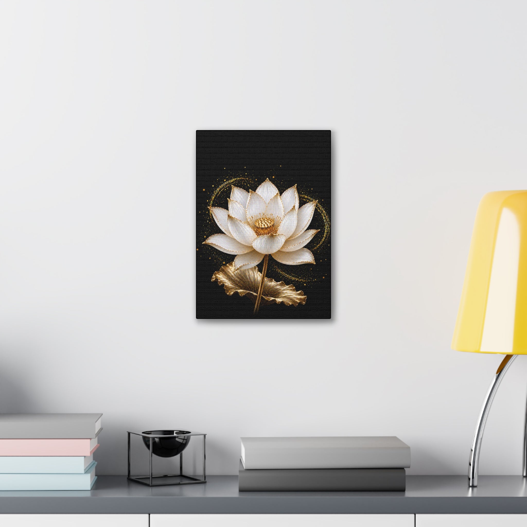 Gold Lotus Canvas Wall Art - Stretched Canvas Floral Print