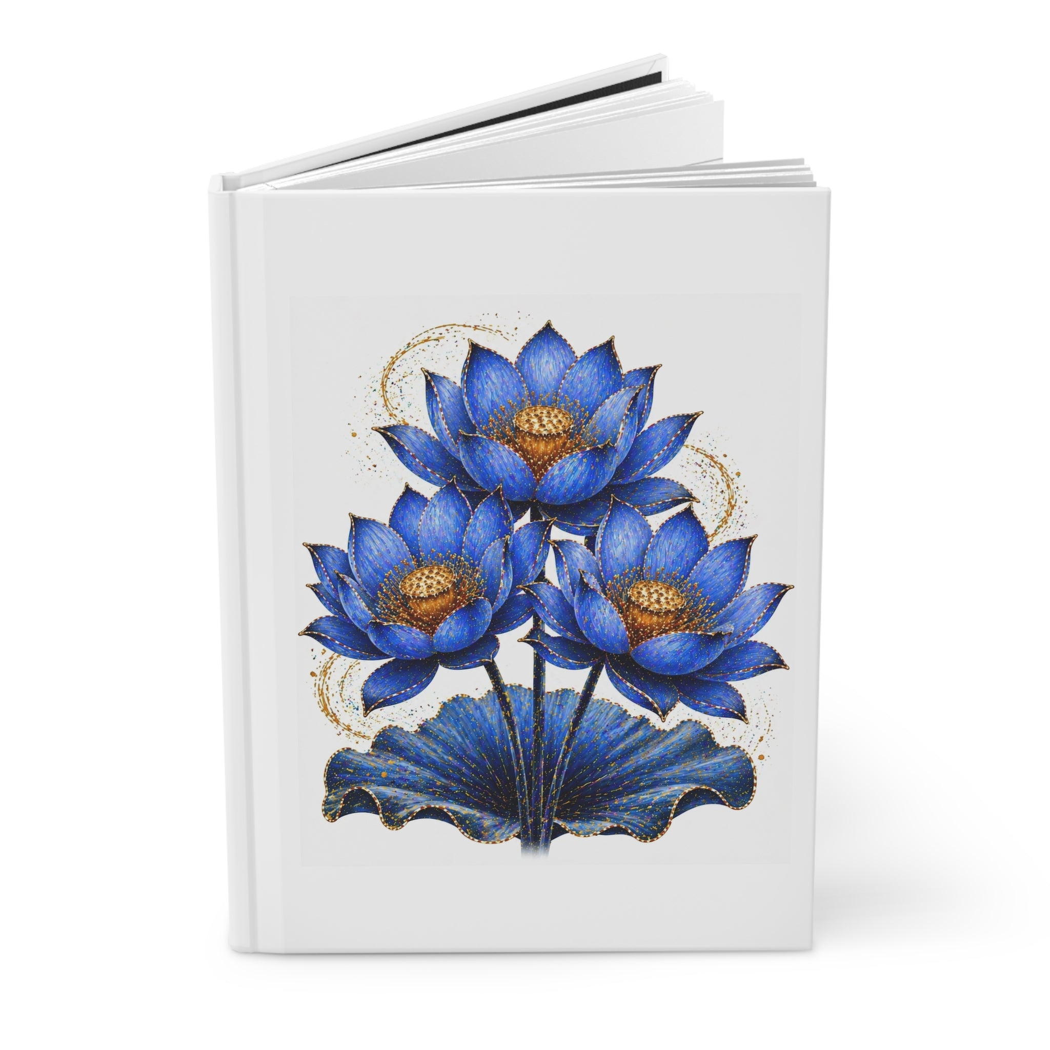 Blue Lotus Hardcover Journal — Floral Notebook for Gratitude, Meditation, & Daily Writing