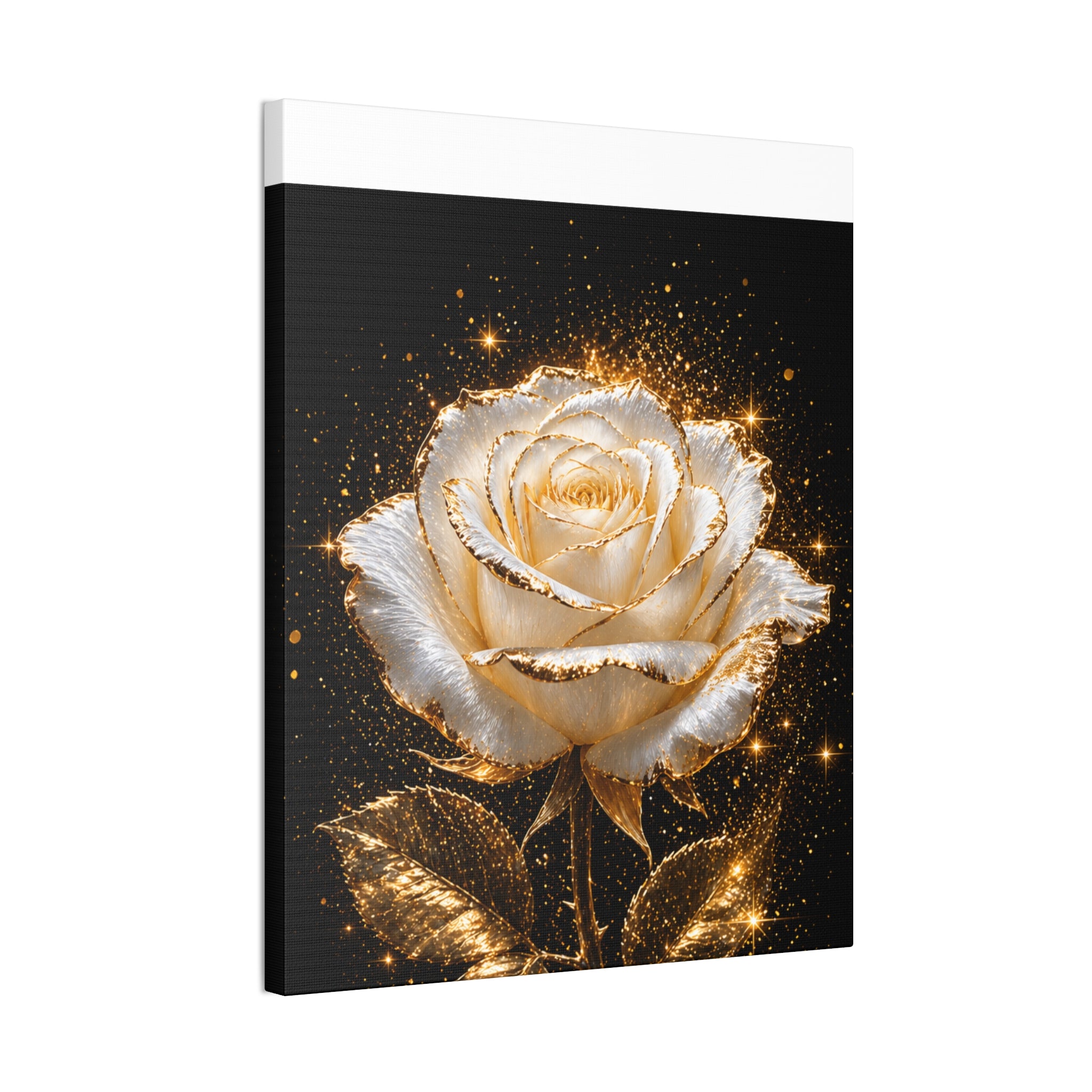 Golden Sparkle Rose Canvas Print — Glam Floral Wall Art