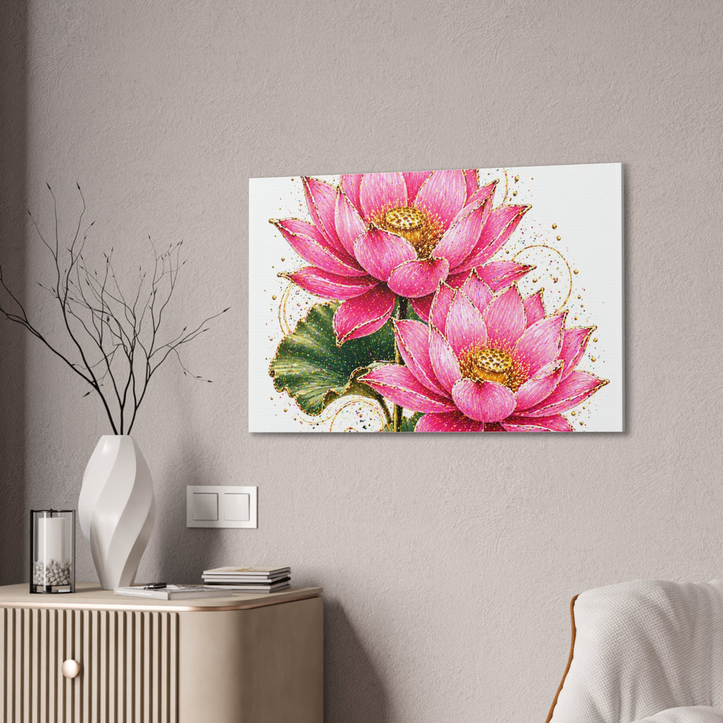Pink Lotus Canvas Wall Art — Stretched Floral Canvas Print