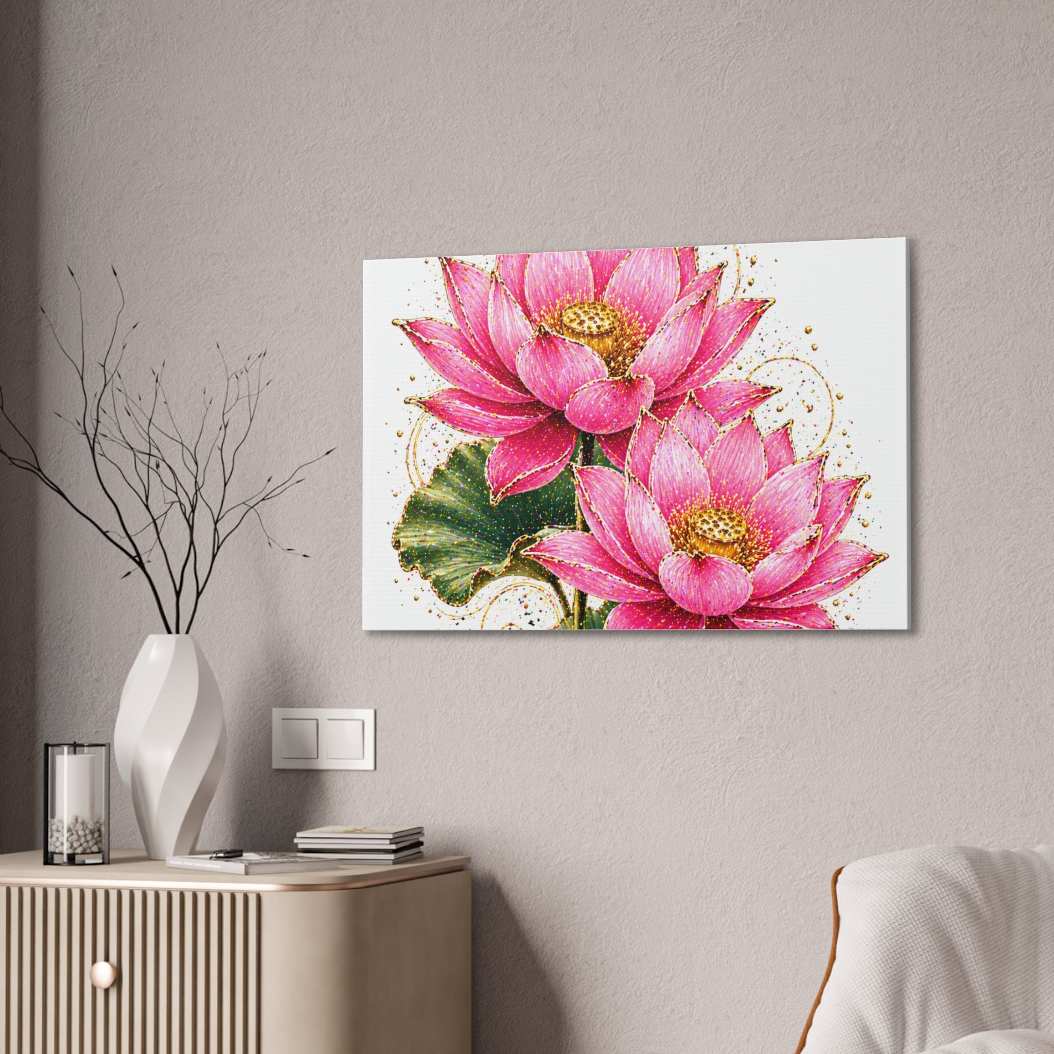 Pink Lotus Canvas Wall Art — Stretched Floral Canvas Print
