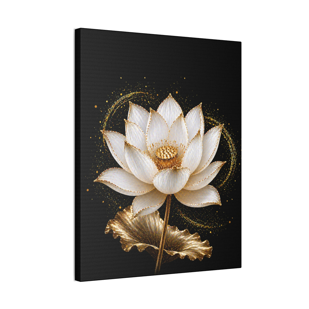 Gold Lotus Canvas Wall Art - Stretched Canvas Floral Print
