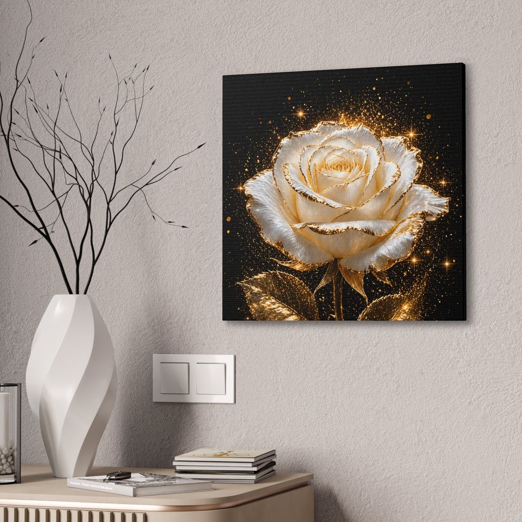 Golden Sparkle Rose Canvas Print — Glam Floral Wall Art