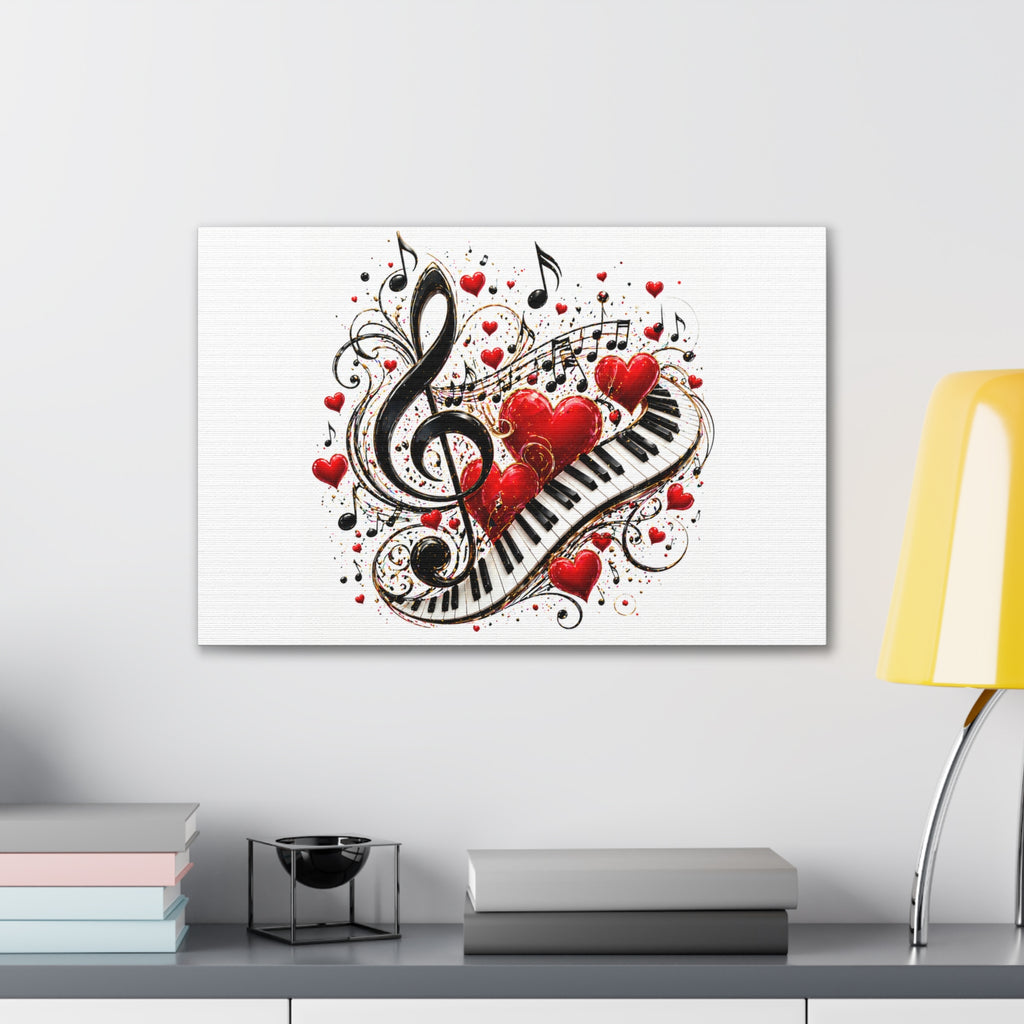 Canvas Print - Musical Hearts Treble Clef & Piano Wall Art (Valentine Music Gift)