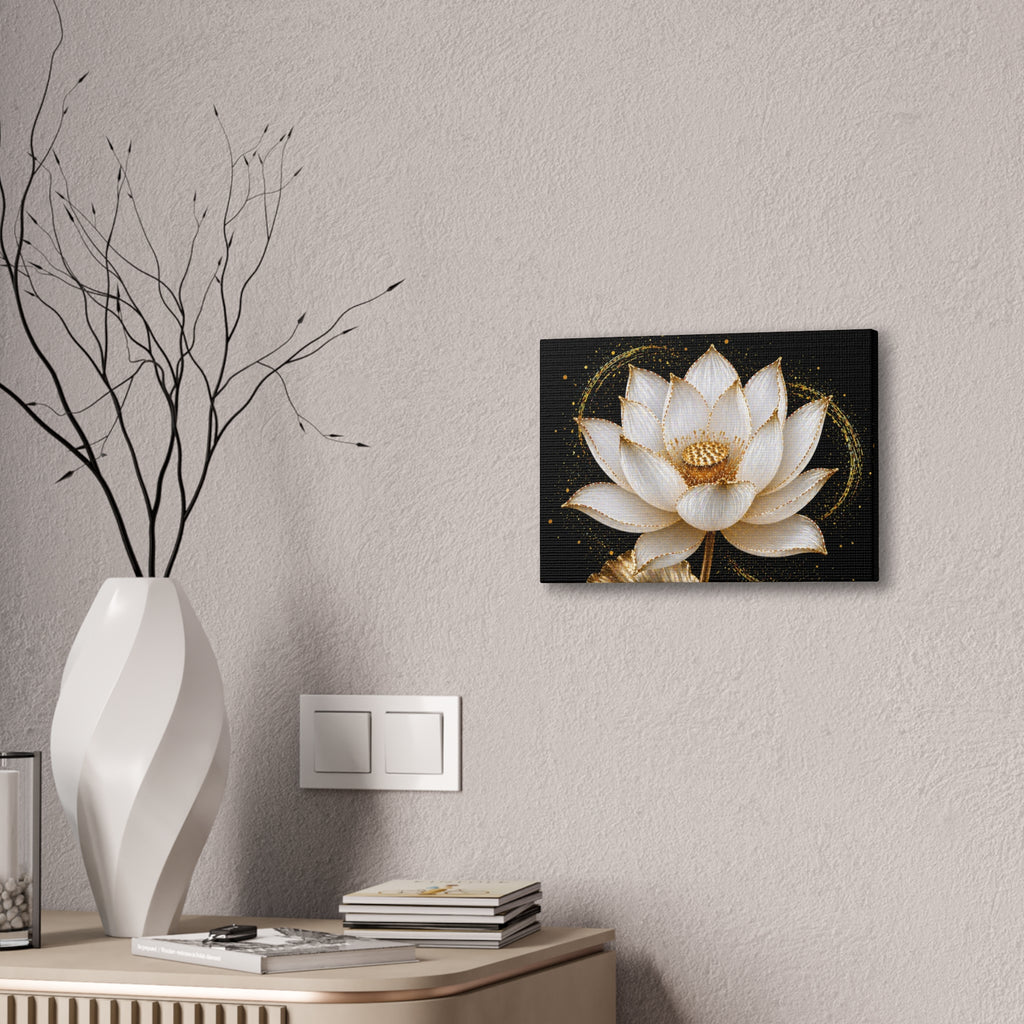 Gold Lotus Canvas Wall Art - Stretched Canvas Floral Print