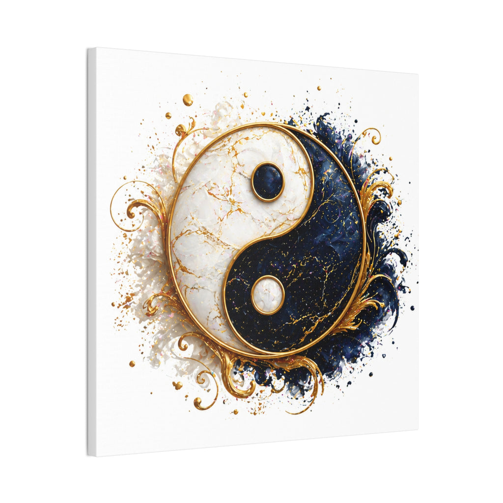 Yin Yang Marble Canvas Wall Art - Gold & Black Spiritual Decor