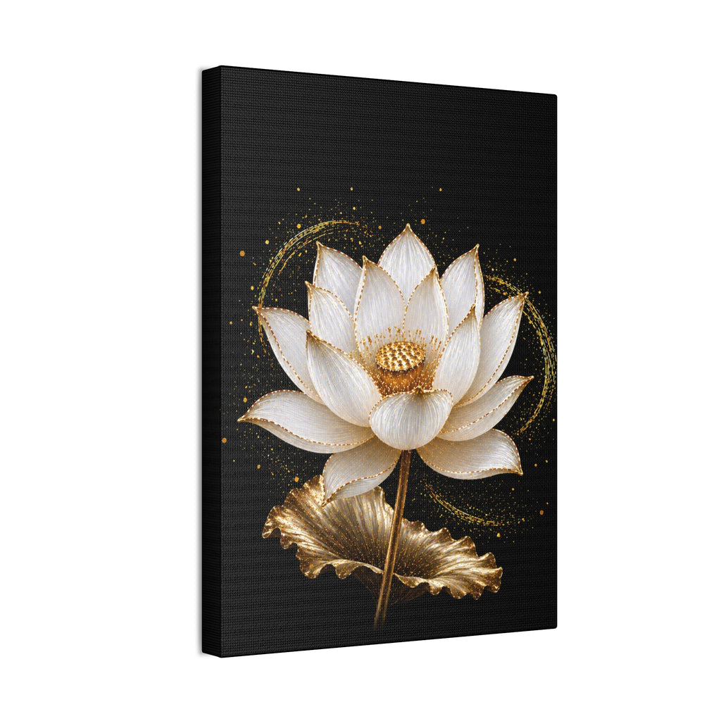 Gold Lotus Canvas Wall Art - Stretched Canvas Floral Print