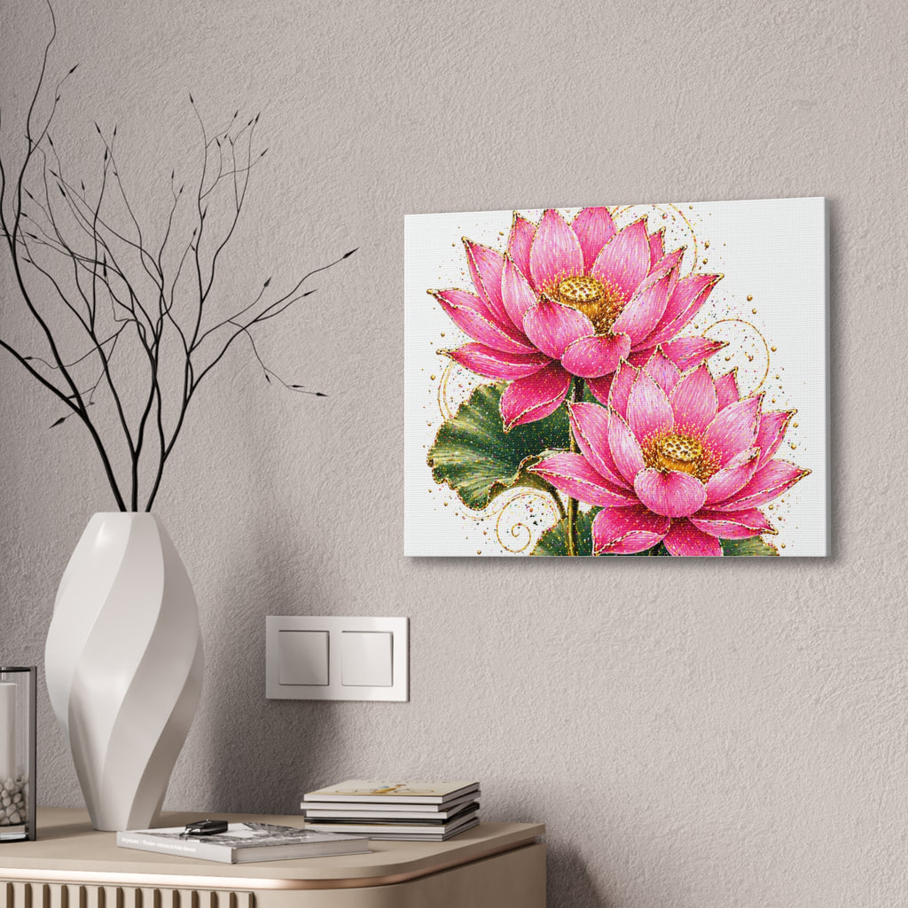Pink Lotus Canvas Wall Art — Stretched Floral Canvas Print