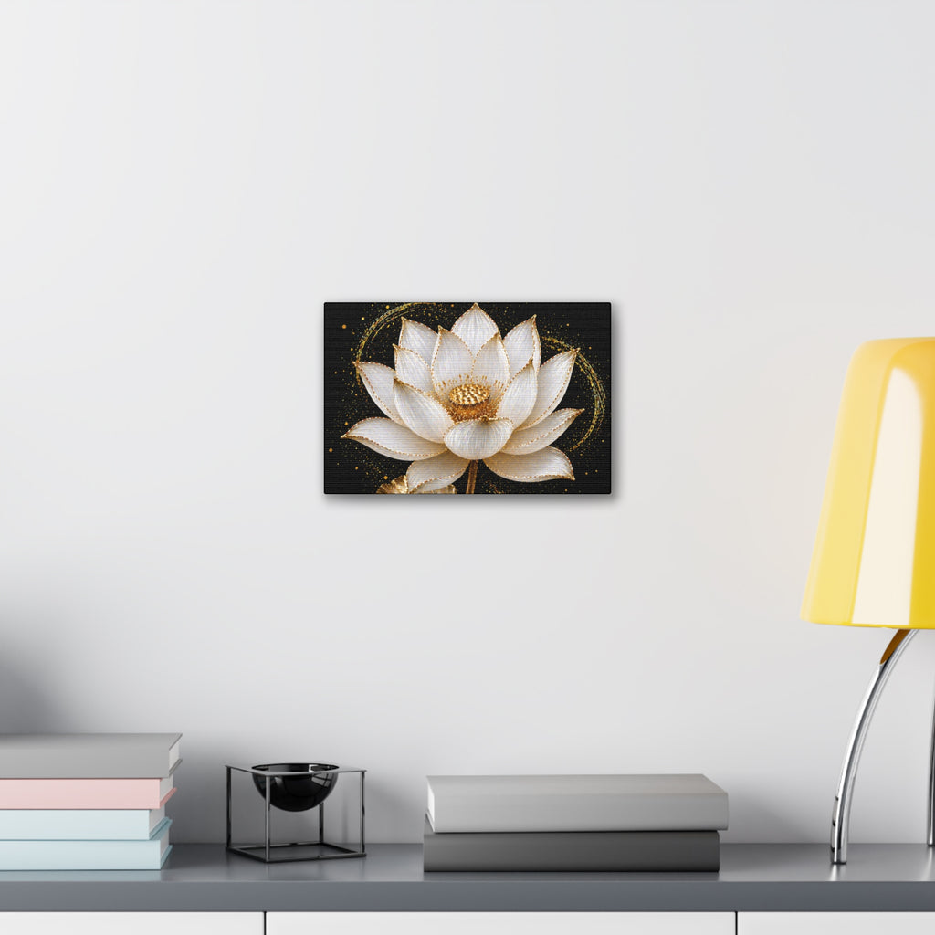 Gold Lotus Canvas Wall Art - Stretched Canvas Floral Print