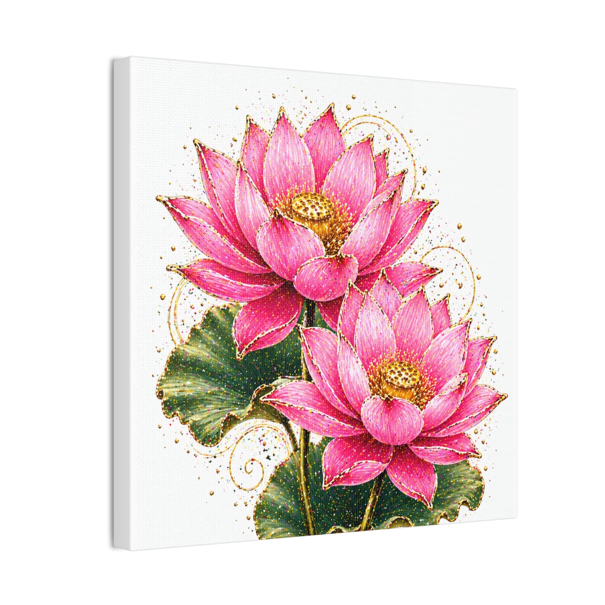 Pink Lotus Canvas Wall Art — Stretched Floral Canvas Print