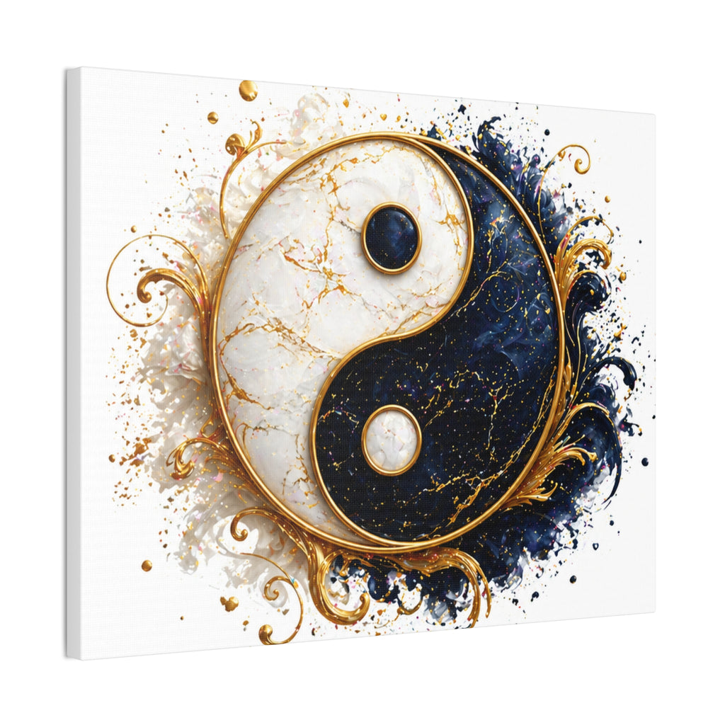 Yin Yang Marble Canvas Wall Art - Gold & Black Spiritual Decor
