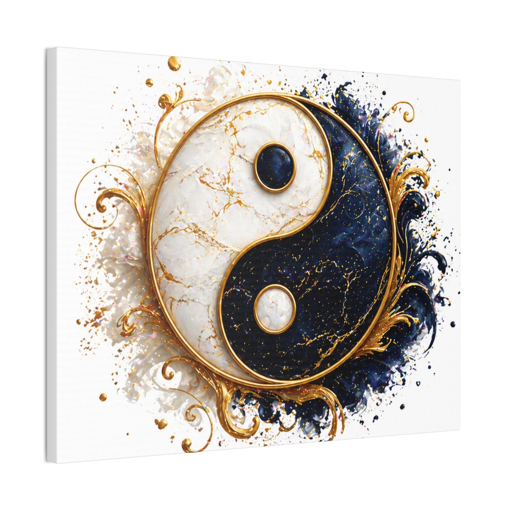 Yin Yang Marble Canvas Wall Art - Gold & Black Spiritual Decor