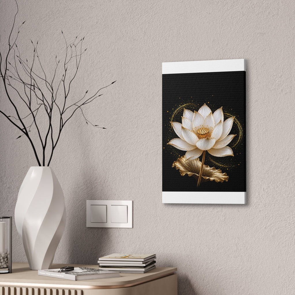 Gold Lotus Canvas Wall Art - Stretched Canvas Floral Print