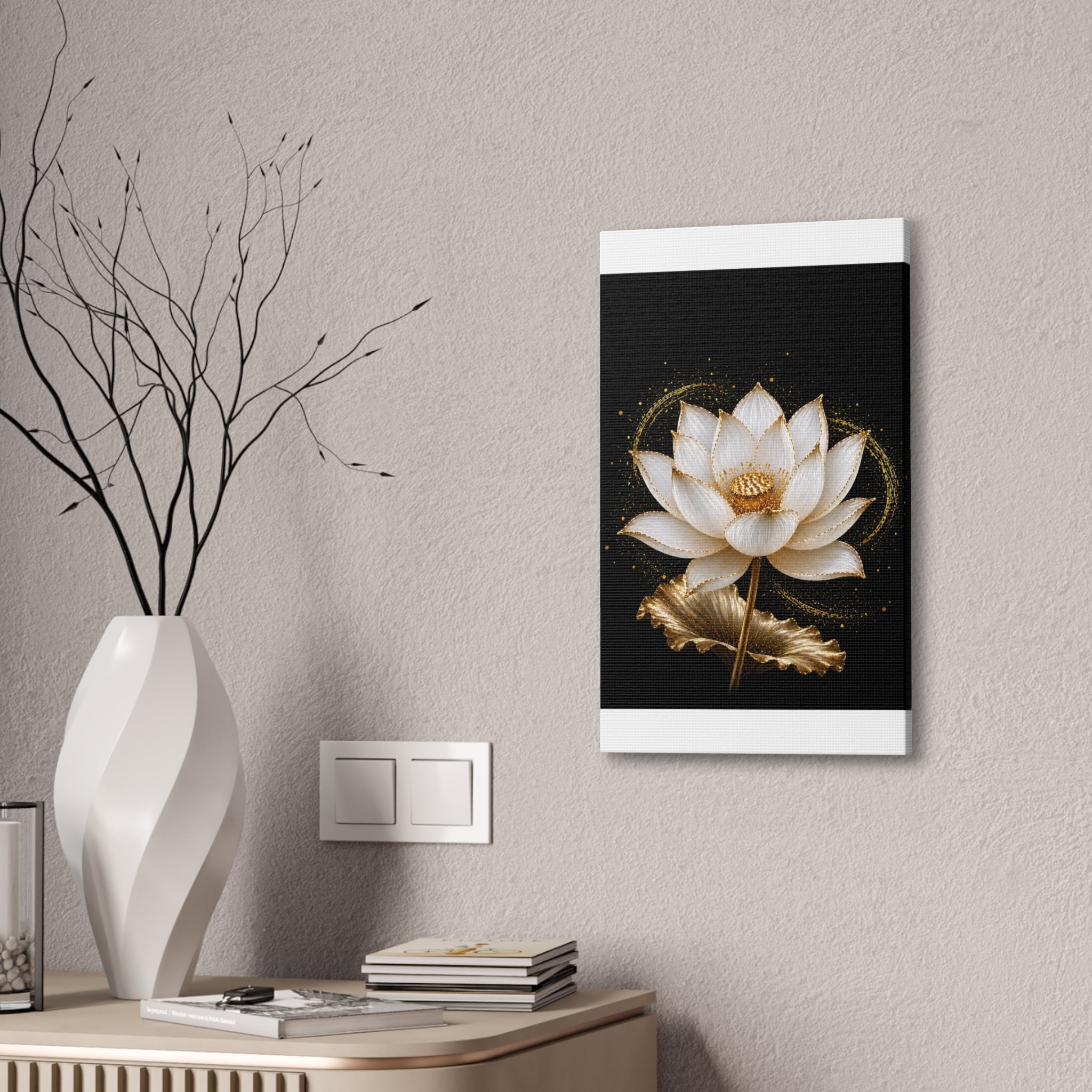 Gold Lotus Canvas Wall Art - Stretched Canvas Floral Print