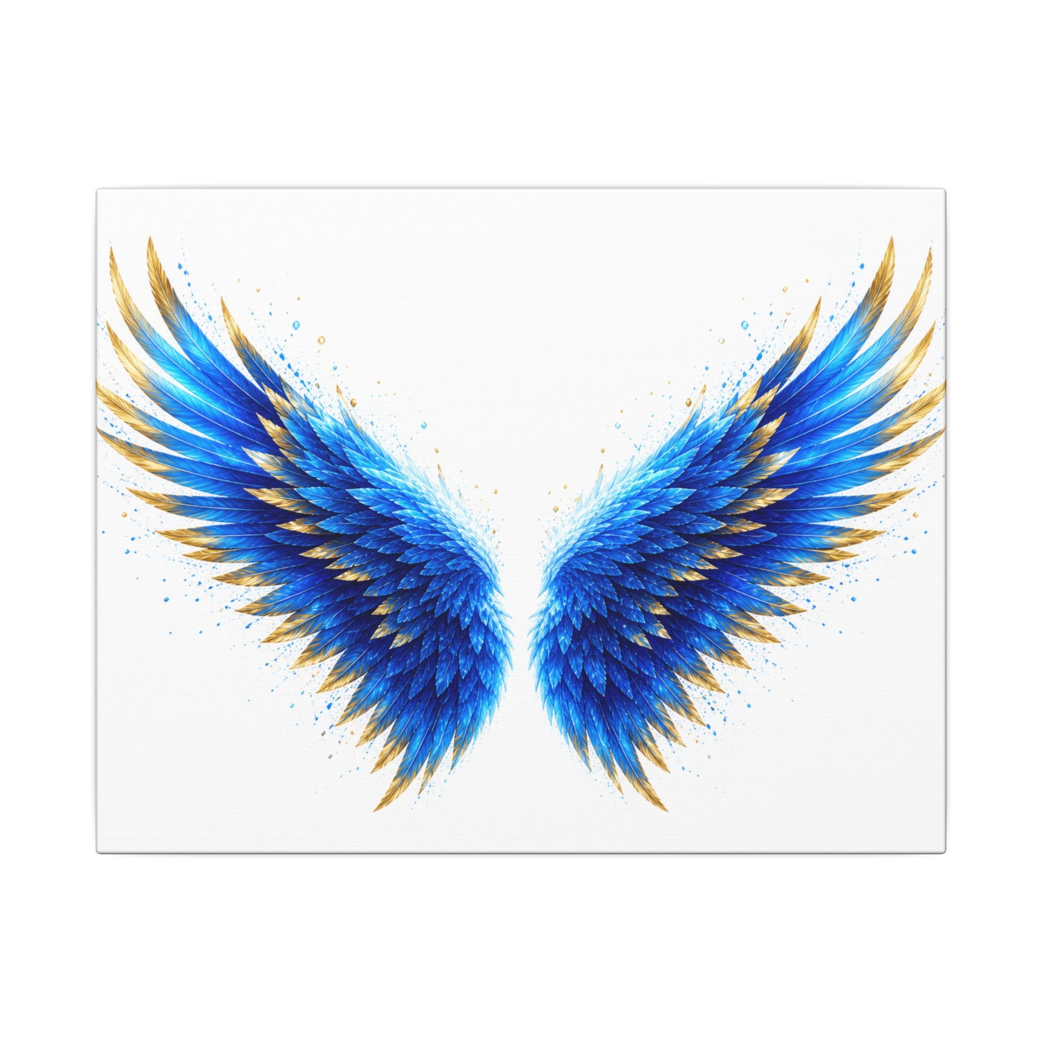 Blue & Gold Angel Wings Matte Canvas Wall Art — Stretched Decorative Canvas