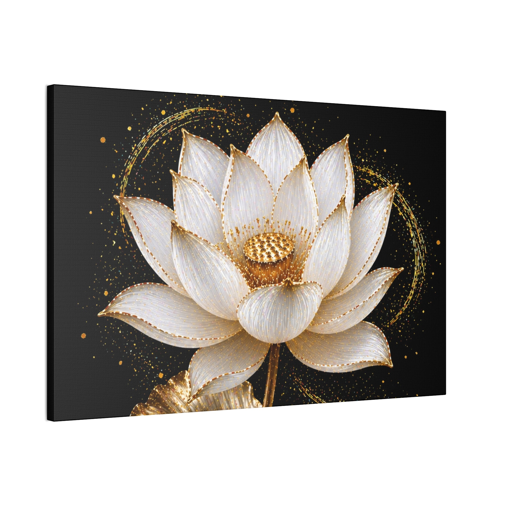 Gold Lotus Canvas Wall Art - Stretched Canvas Floral Print