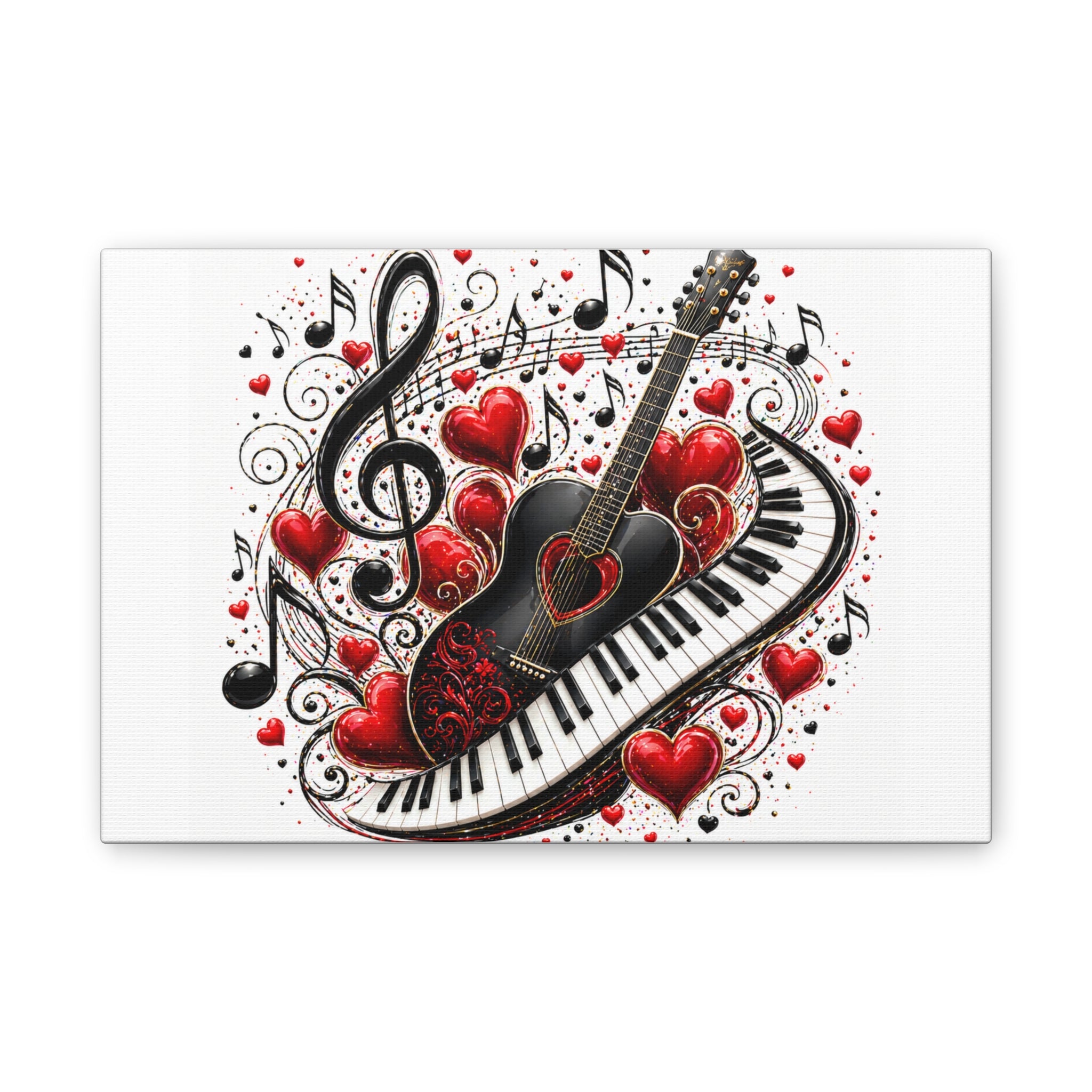 Music Heart Canvas Wall Art — Guitar & Piano Hearts Print