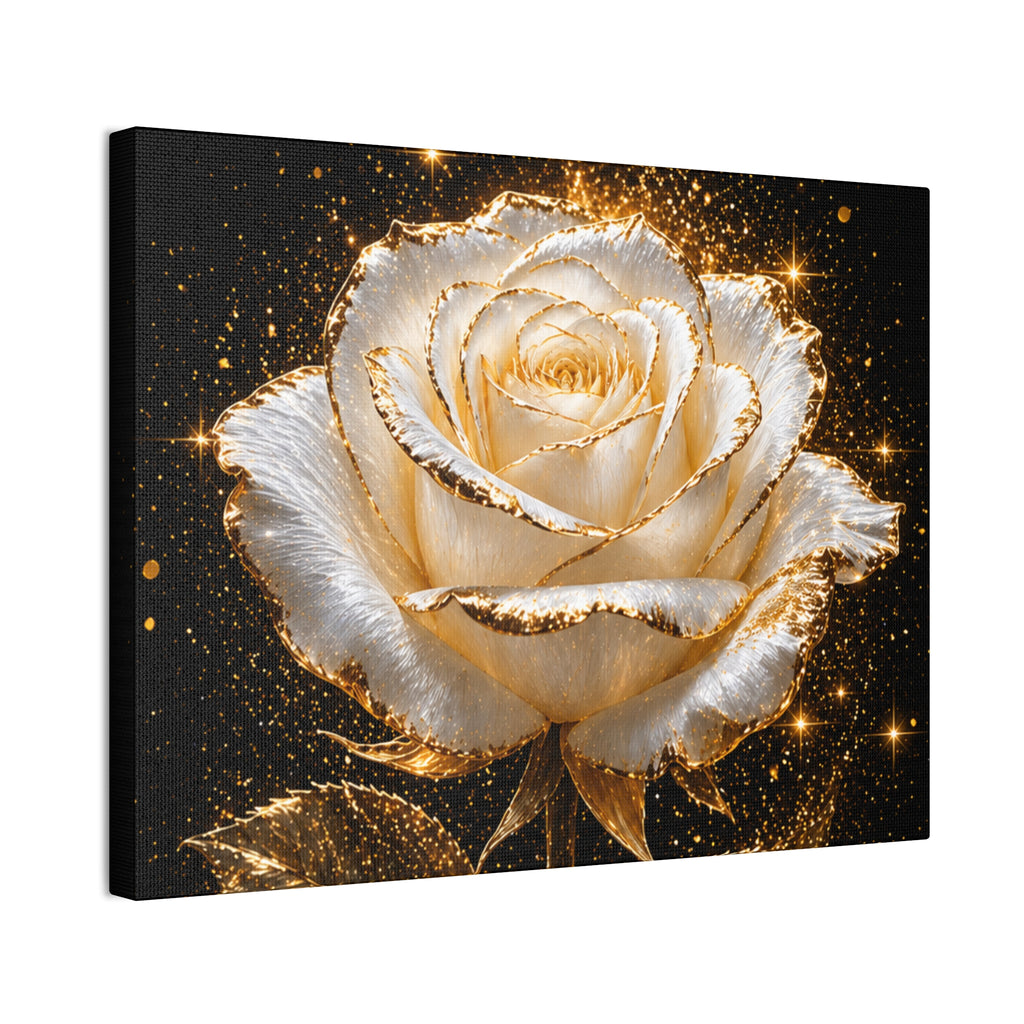 Golden Sparkle Rose Canvas Print — Glam Floral Wall Art