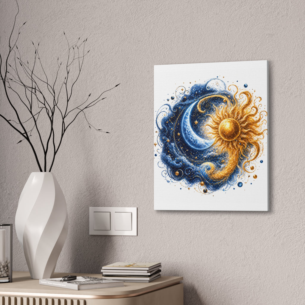 Sun and Moon Wall Art Canvas - Cosmic Celestial Painting