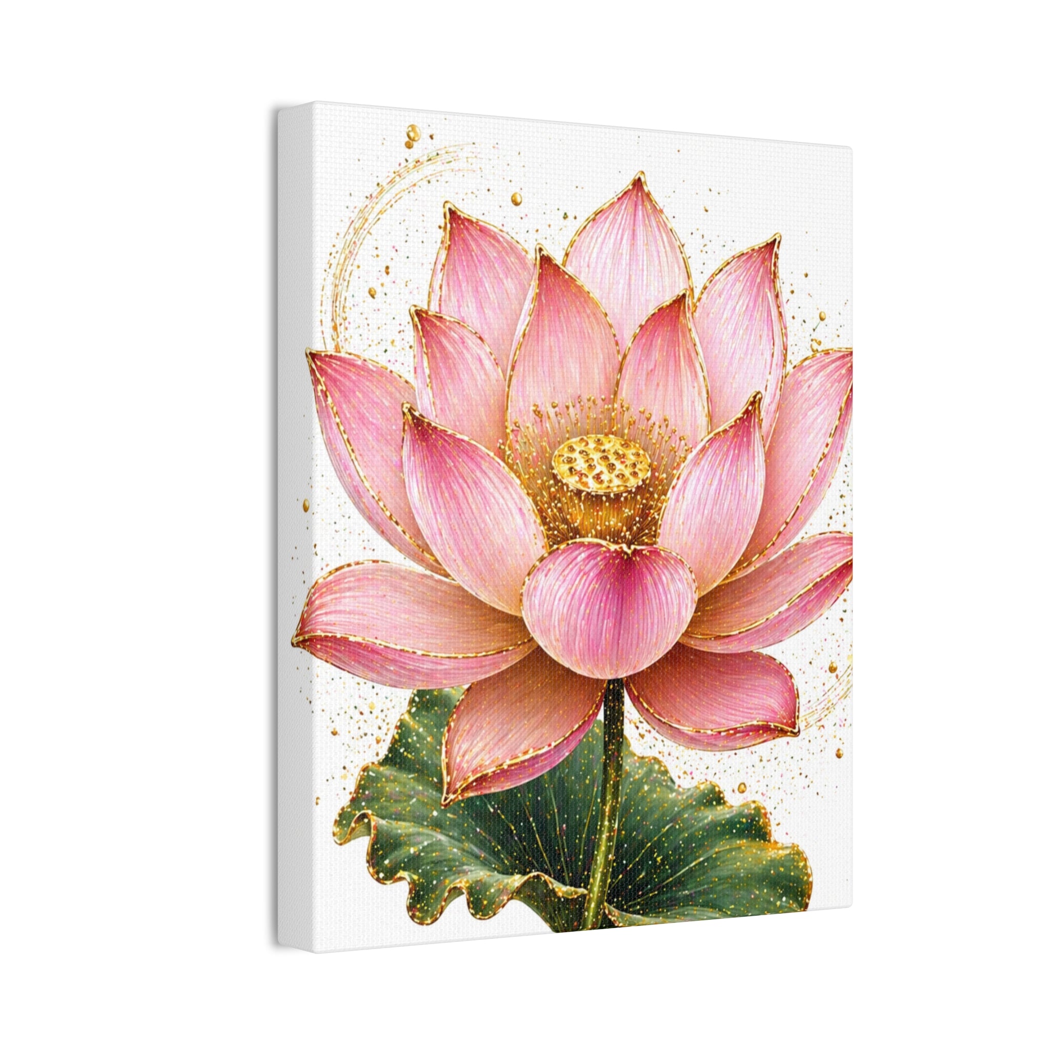 Pink Lotus Canvas Wall Art — Stretched Floral Canvas Print