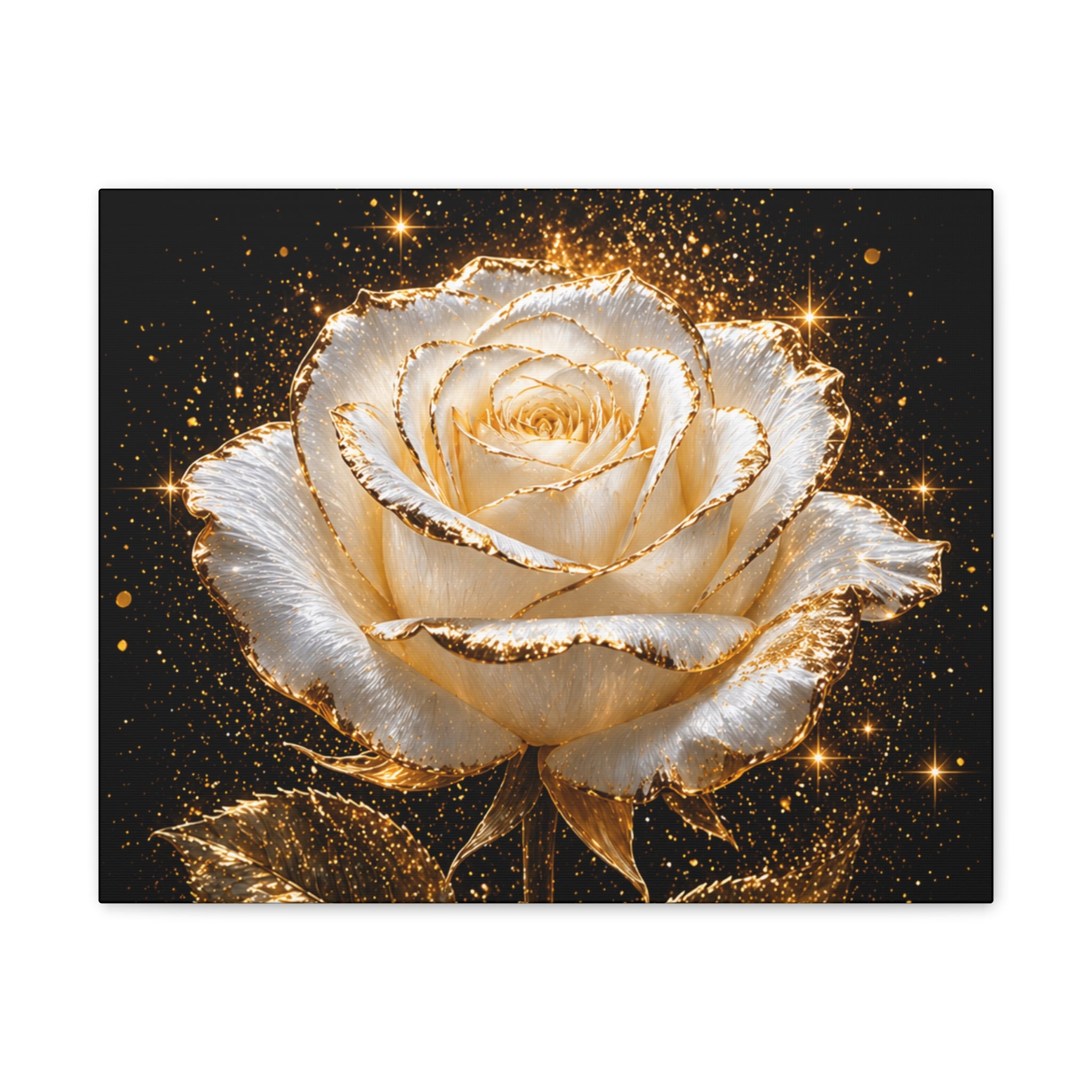 Golden Sparkle Rose Canvas Print — Glam Floral Wall Art