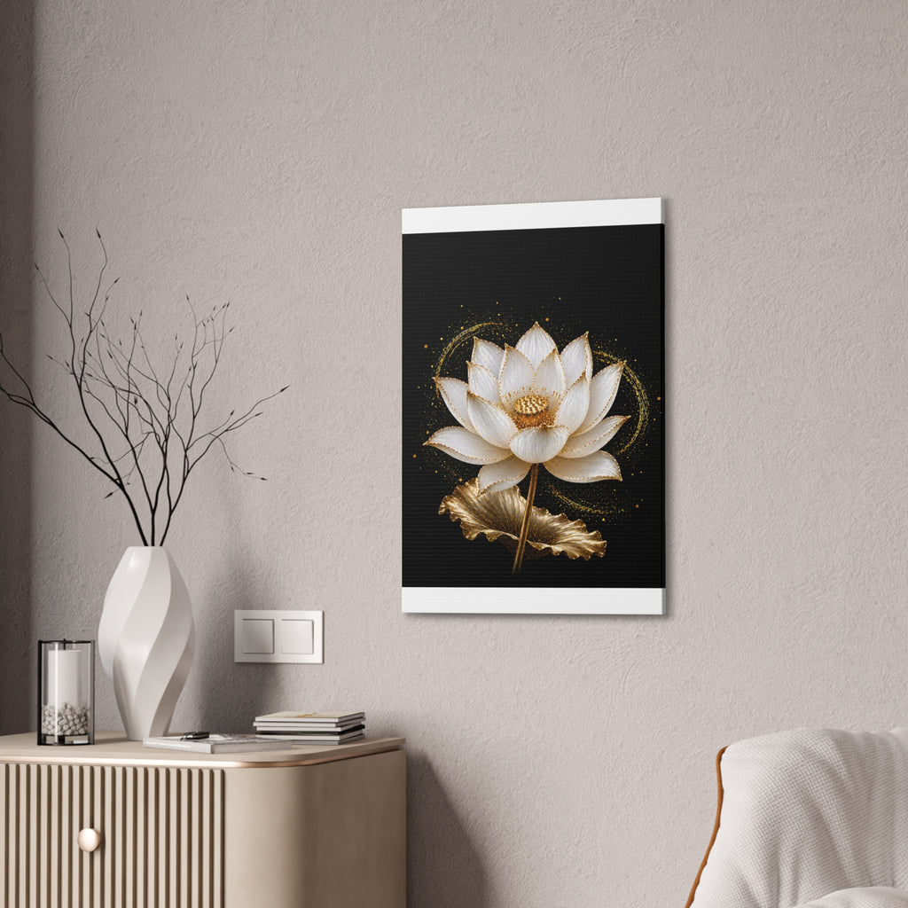 Gold Lotus Canvas Wall Art - Stretched Canvas Floral Print