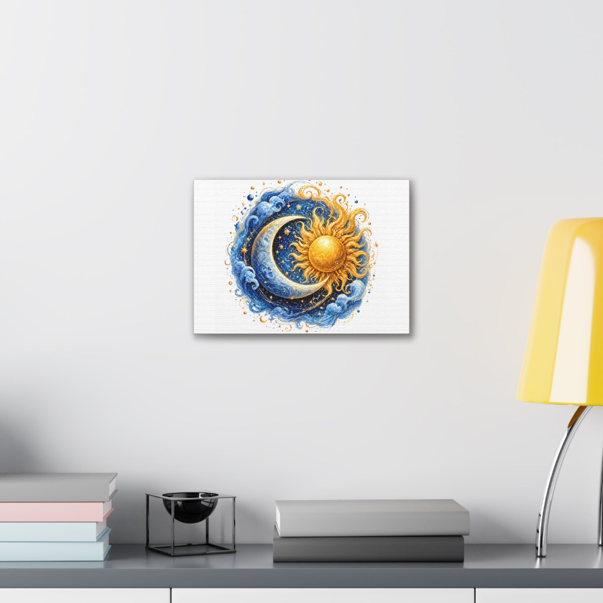 Sun and Moon Wall Art Canvas — Celestial Sun & Crescent Moon Stretched Canvas