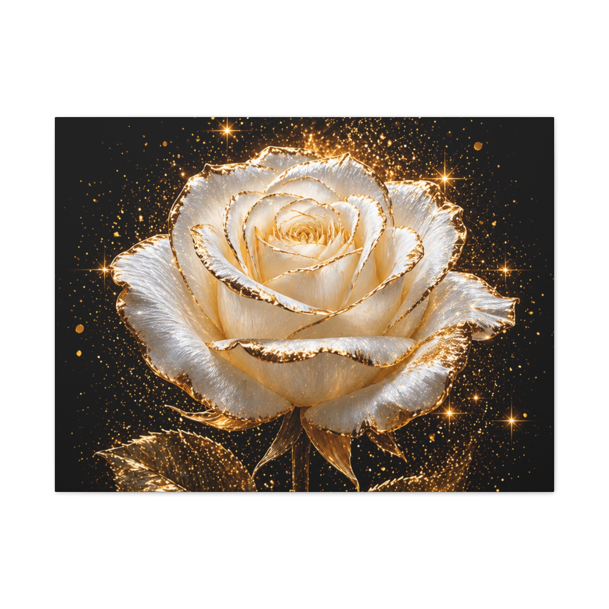 Golden Sparkle Rose Canvas Print — Glam Floral Wall Art