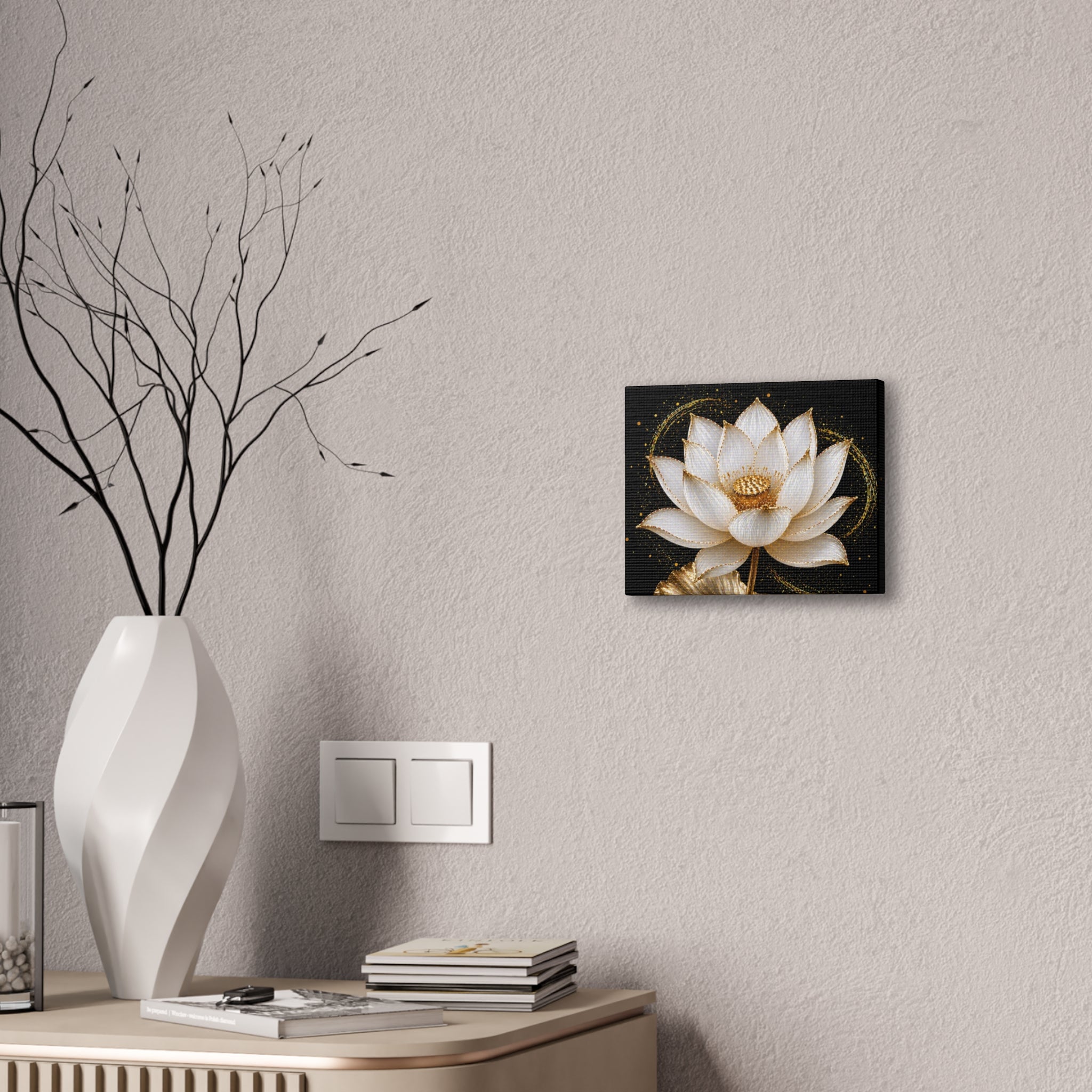 Gold Lotus Canvas Wall Art - Stretched Canvas Floral Print