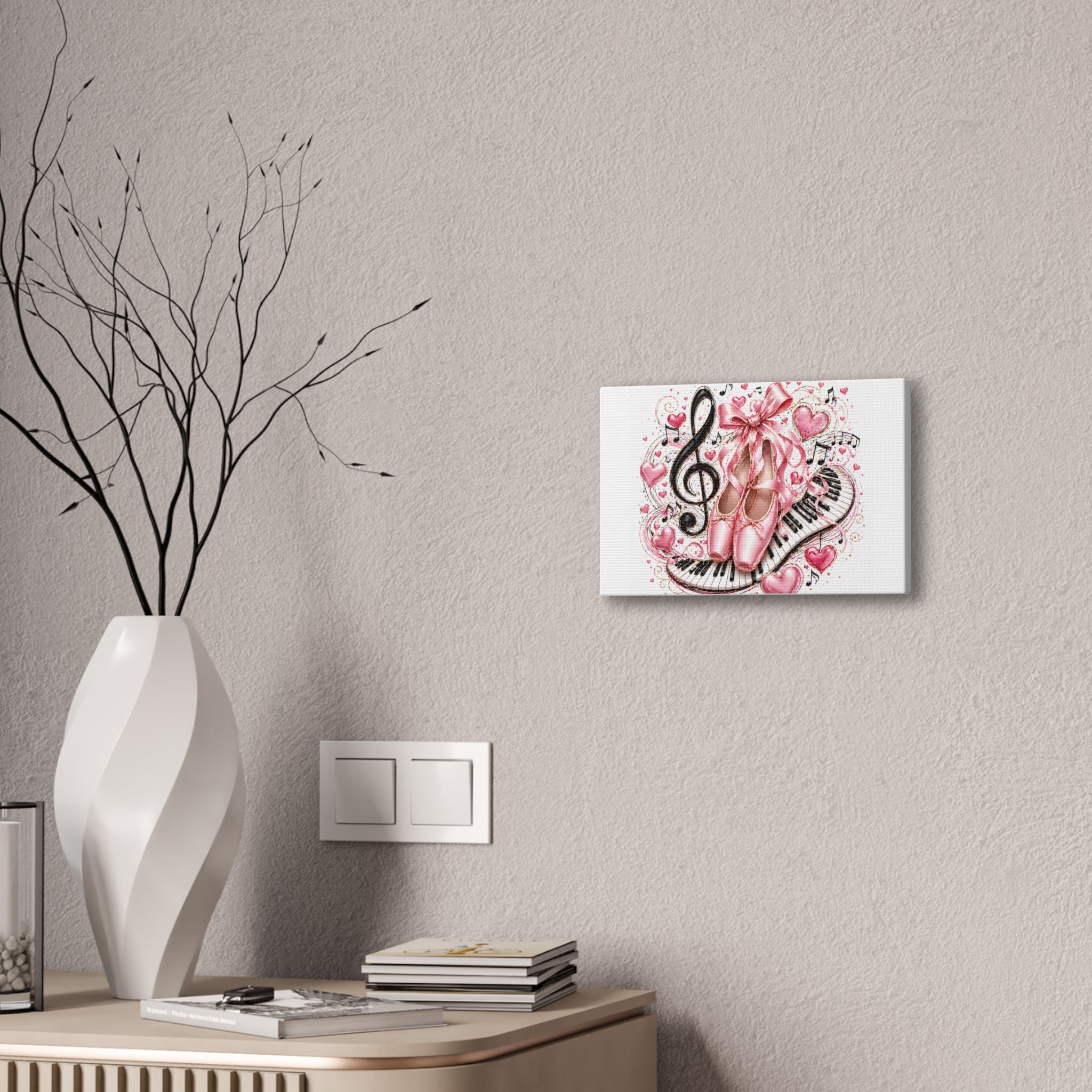 Ballet & Music Canvas Art — Pink Pointe Shoes, Piano Keys & Treble Clef Wall Decor
