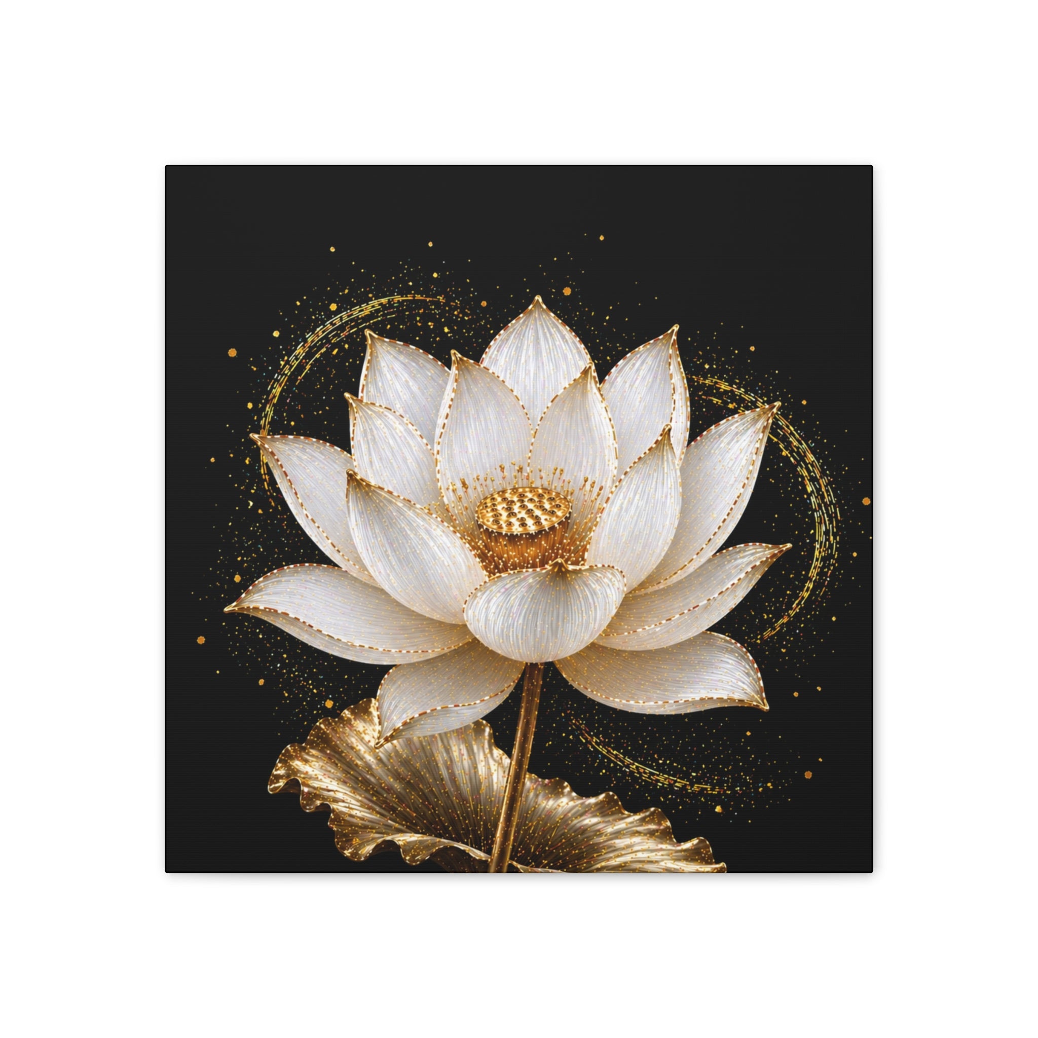 Gold Lotus Canvas Wall Art - Stretched Canvas Floral Print