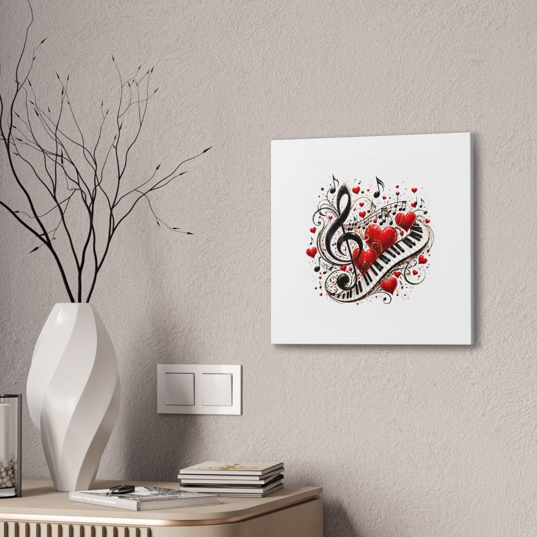 Canvas Print - Musical Hearts Treble Clef & Piano Wall Art (Valentine Music Gift)